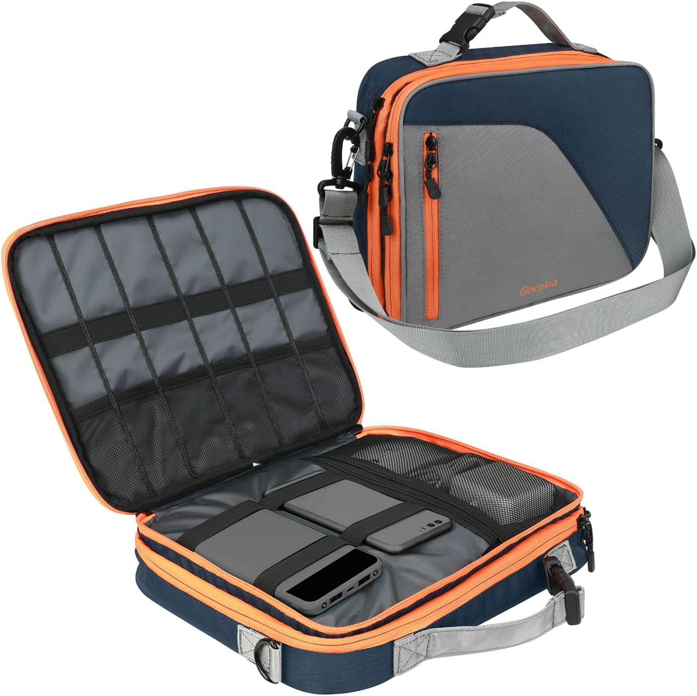 XL Large Travel Electronic Accessories Organizer with Shoulder Strap for 11.6''Laptop,Tablet,Cellphone,Hard Drives,Charger,Switch Console Accessories,Blue image number 2