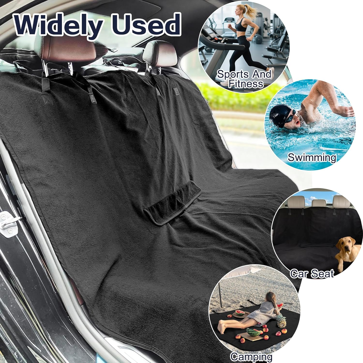 Car Seat Cover, Waterproof Sweat Towel Seat Cover, Black Universal Non-Slip Bucket Seat Protector for Car Truck SUV Seat, Auto Seat Pad for Pet & Kid, for Outdoor Sport Activities (Black Backseat) image number 1