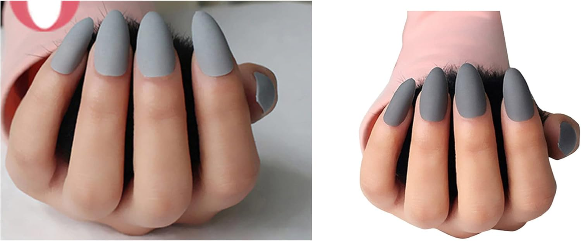 VIKSON INTERNATIONAL LIGHT Grey 24 Pcs Matte Finish round Tip Pre-Design French Manicure Full False Fake Nails image number 1