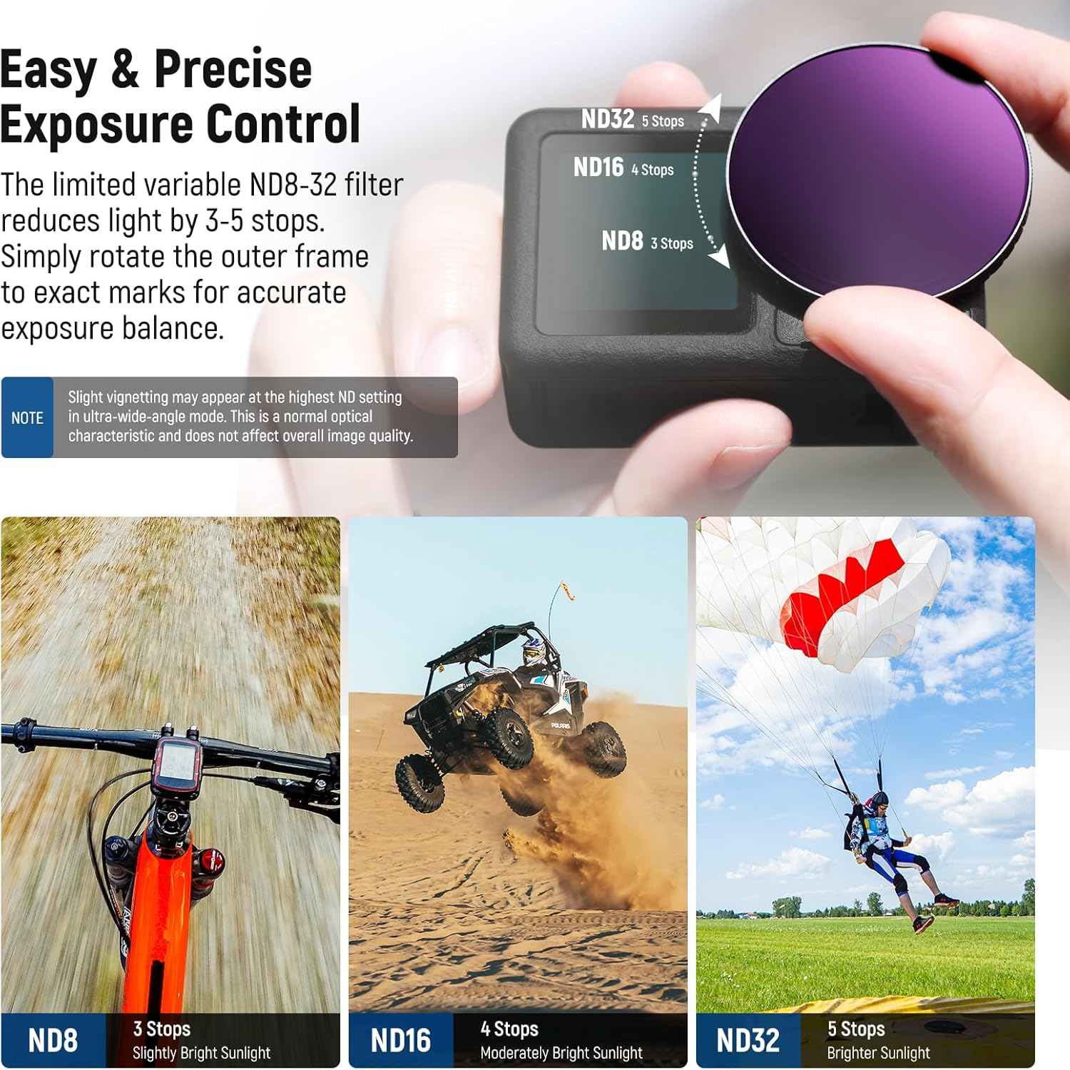 NEEWER ND Filter Kit Compatible with DJI Osmo Action 5 Pro/4, Variable ND8-32 (3-5 Stops) + CPL + Black Diffusion 1/4 Screw on Filter Multicoated HD Optical Glass Action Camera Accessories, FL-52 image number 4