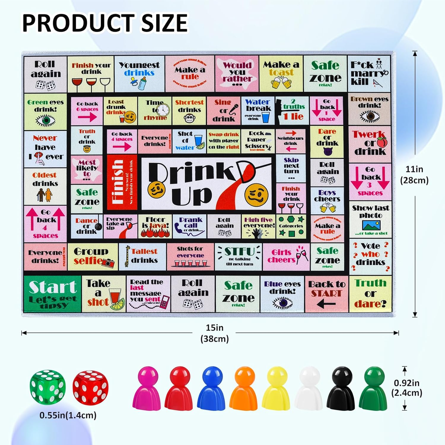 Tipsy Drinking Board Games for Adults, Rubber Mat Land Drinking Board Game, Funny Party Interactive Drinking Games for Game Night, Birthday, Family Play or Any Occasion, Age 21+, 2-8 Players image number 5