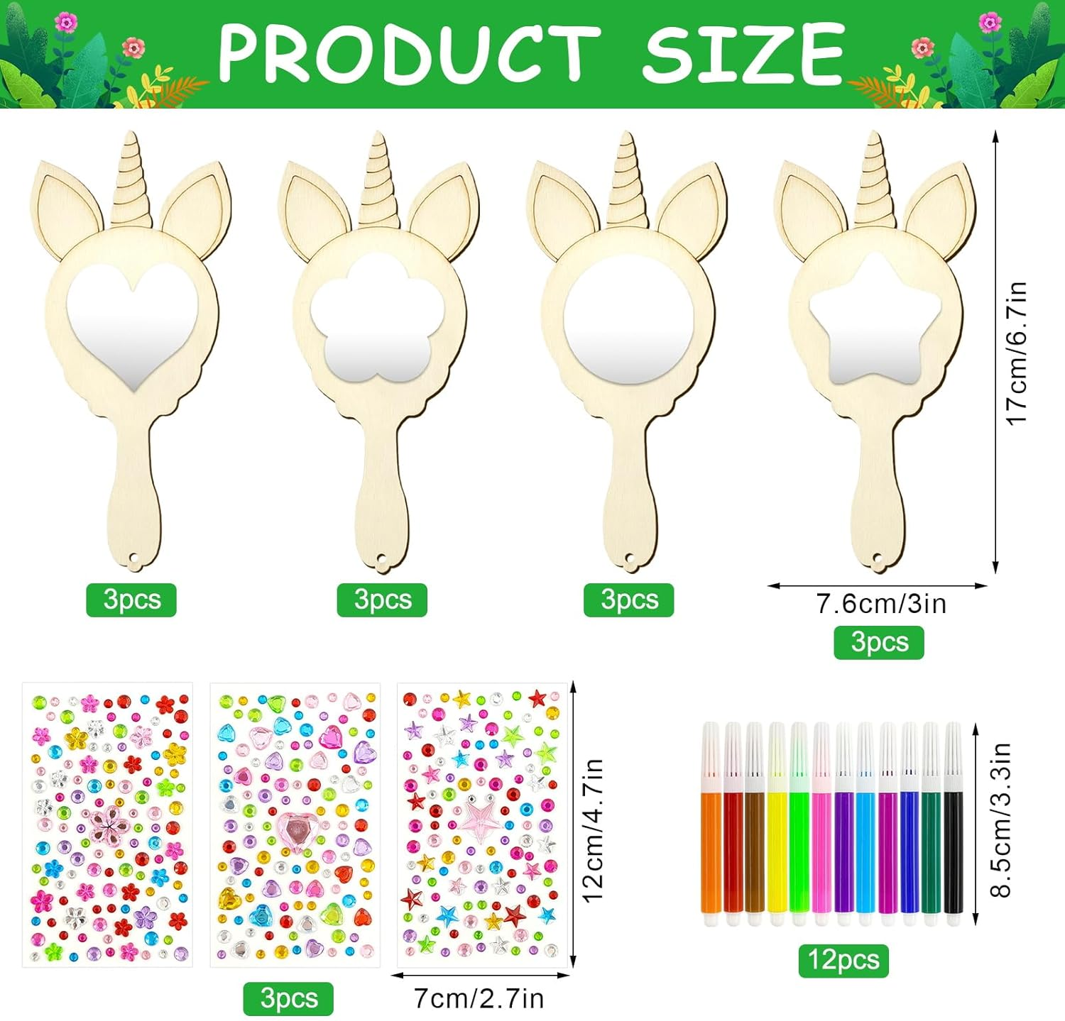 Unicorn Crafts, 27 Pieces DIY Wooden Mirror Craft, Mini Wooden Unicorn Mirror, Wooden Unicorn Mirror, Craft Set Children'S Birthday Unicorn, Wooden Mirror for Painting for DIY Children Painting, Children'S Gift Party image number 4