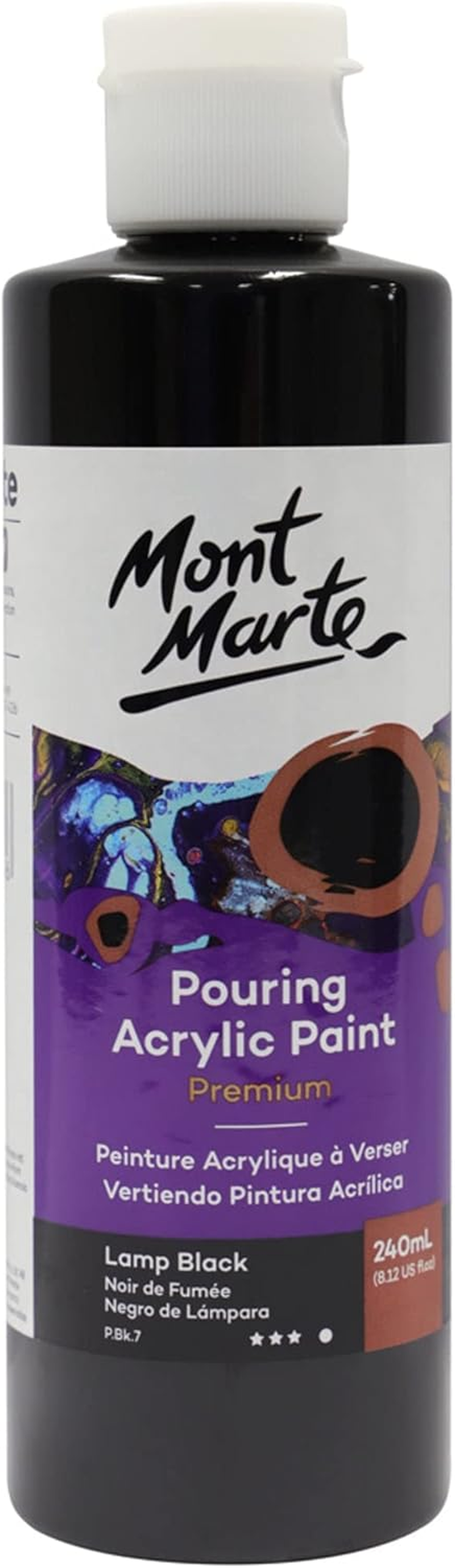 MONT MARTE Premium Pouring Acrylic Paint, 240Ml (8.11Oz), Lamp Black, Pre-Mixed Acrylic Paint, Suitable for a Variety of Surfaces Including Stretched Canvas, Wood, MDF and Air Drying Clay image number 4