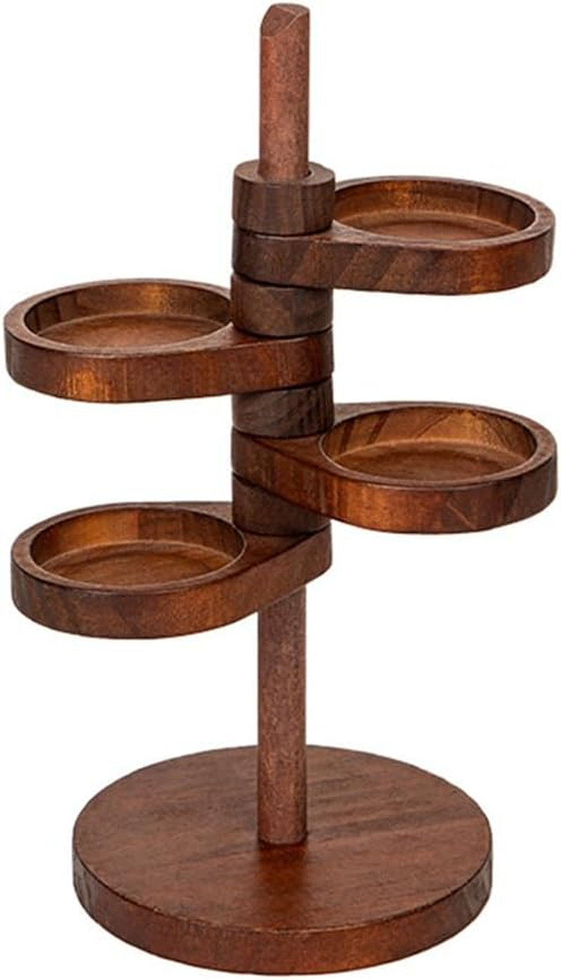 JIUSEGE Spiral Wooden Display Stand, Multi-Tier Rotating Organizer with 4 Adjustable 360&deg; Shelves, Space-Saving Jewelry Storage Rack for Home Decor, Brown image number 6