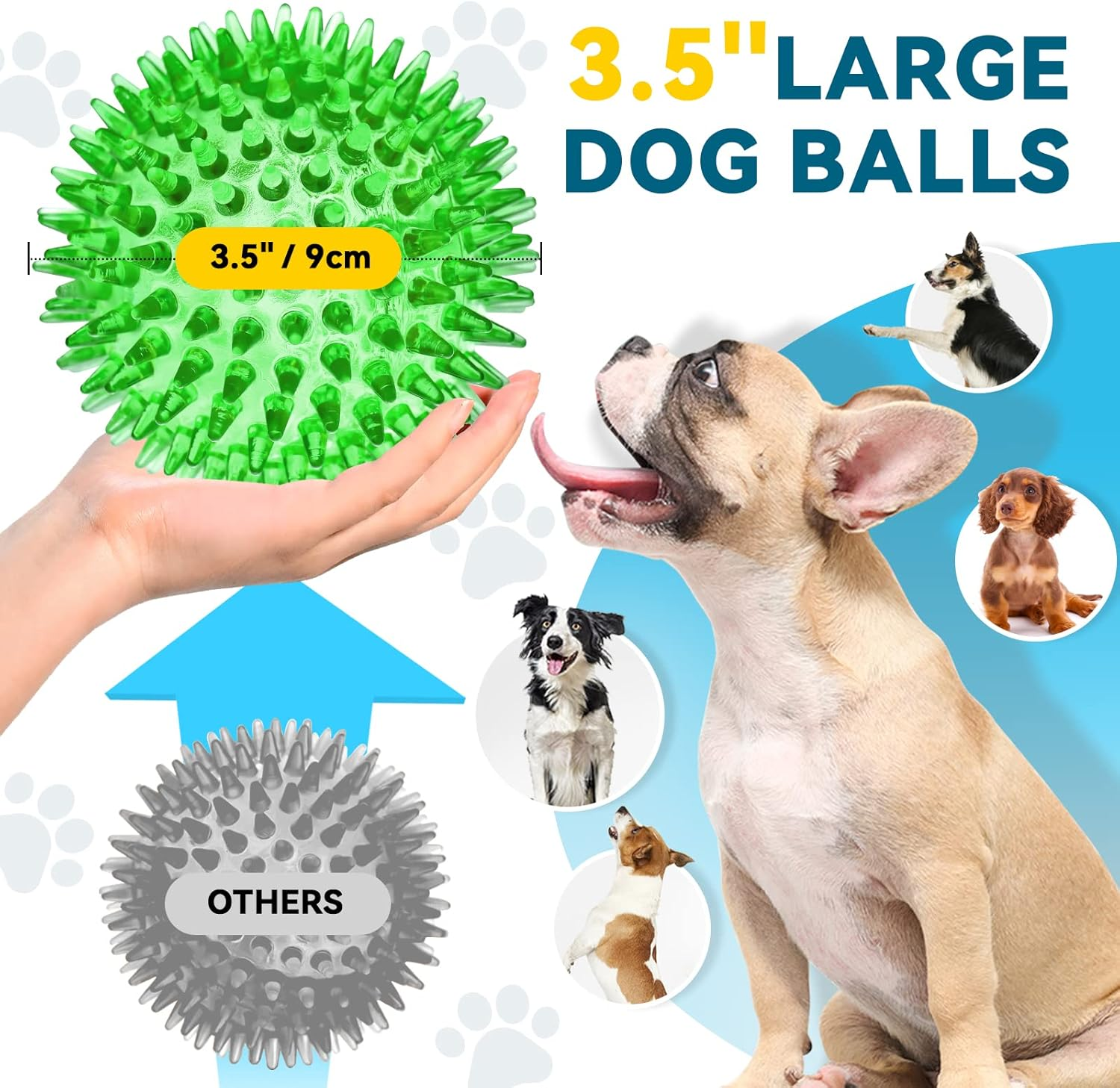 3.5&rdquo; Large Dog Toys Ball, 6 Pack Squeaky Dog Toys, Durable Dog Toys for Aggressive Chewers, Spiky Dog Ball for Clean Teeth and Training, Fetch Toys for Large Dogs, Puppy Chew Toys for Teething image number 4