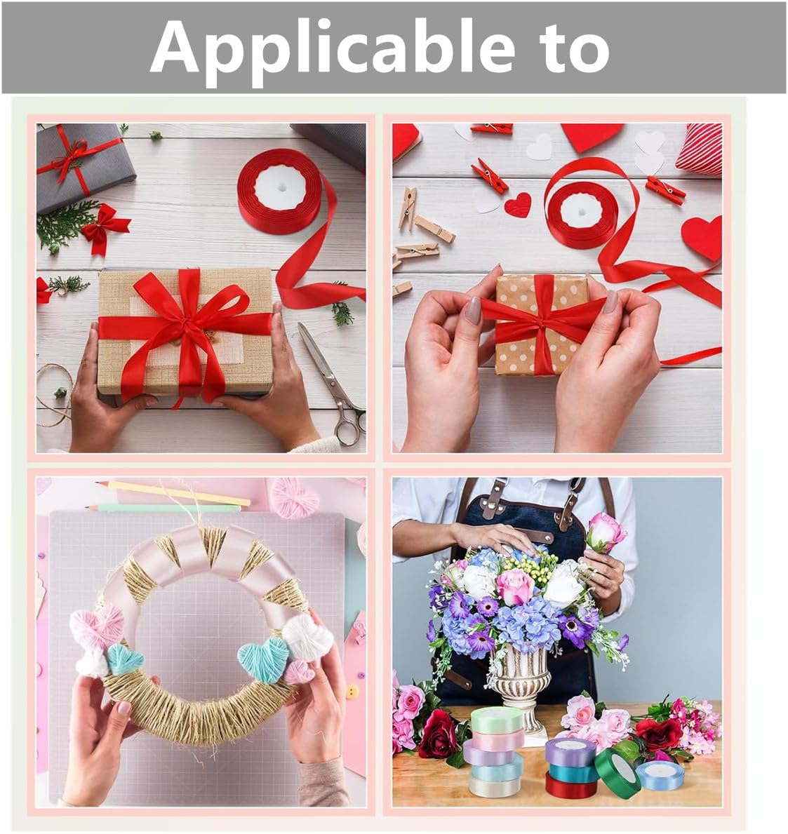 YKHNIS Rainbow Ribbon Solid Color Assortment 10 Colors 1Cm X 4.58M (2/5 Inch &times; 5 Yds) Double Face Satin Ribbon for Gift Wrapping Happy Birthday Party Decorations image number 3