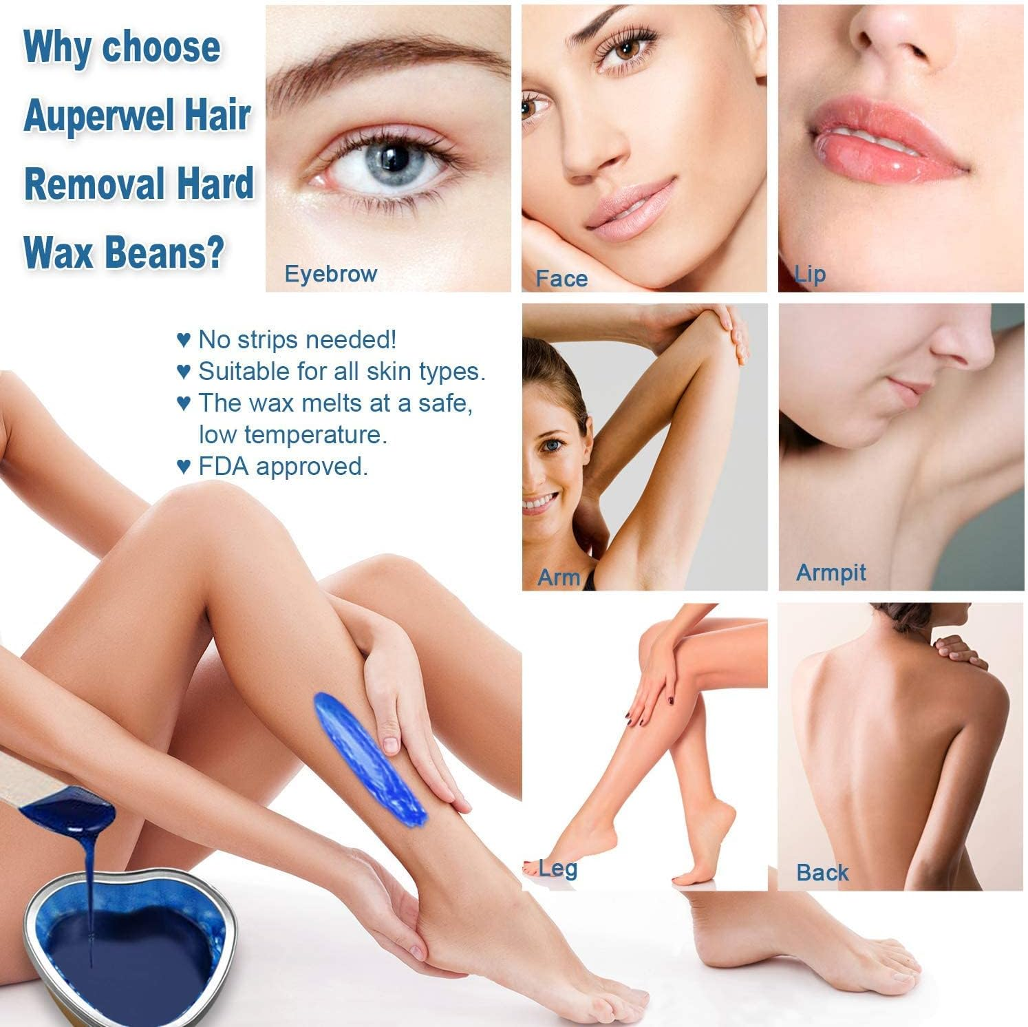 Waxing Kit for Woman Non-Sticky, Teflon-Coated - Wax Warmer for Hair Removal Incl. 300G Wax Beads, 20 Spatulas - Wax Machine or Wax Pot Perfect Brazilian Wax Kit for Women image number 1