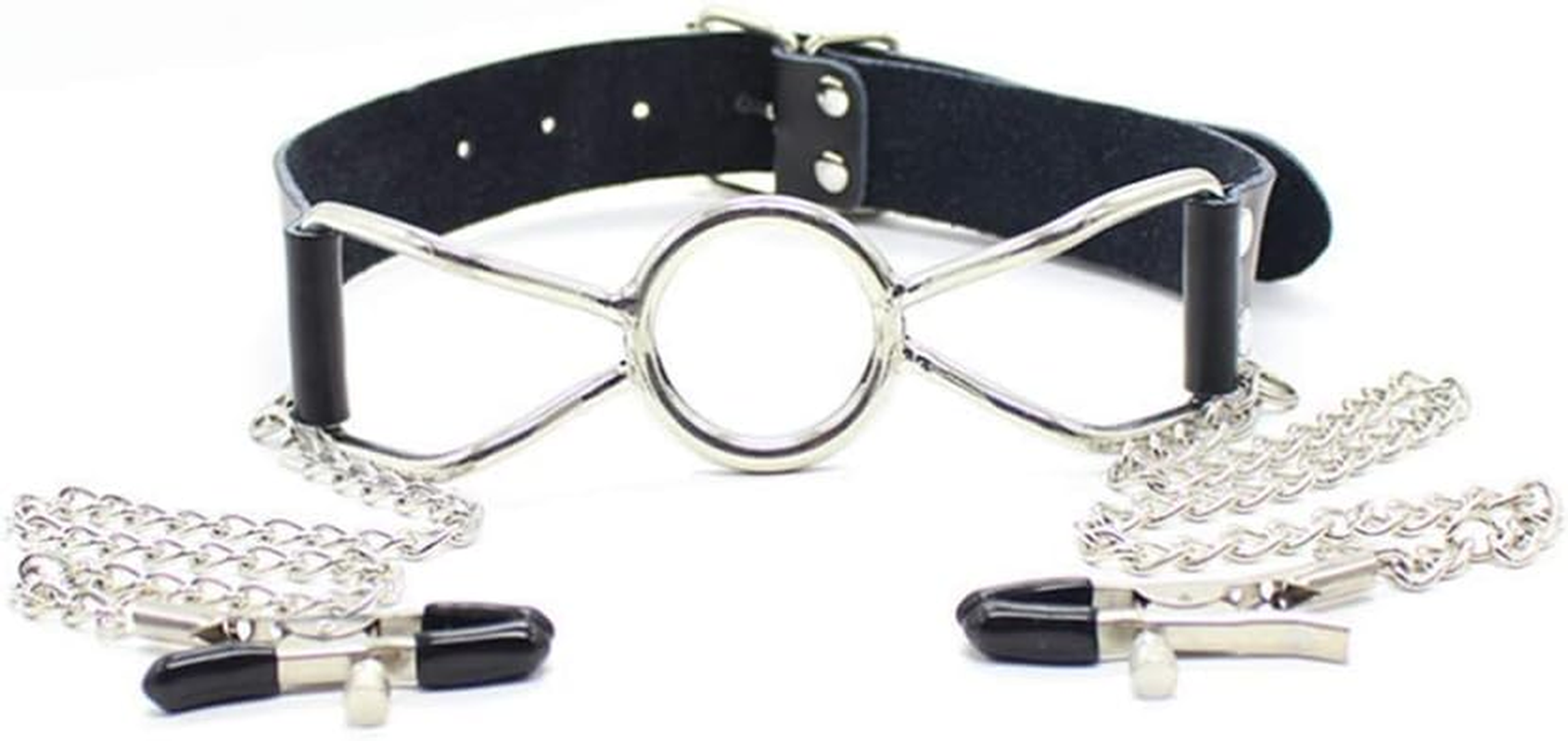 Role Play Stainless Steel Alternative Faux Leather Mouth Open Gag Play Ball O-Ring Costume Cosplay Masquerade Hallowmas Funny Toy image number 1