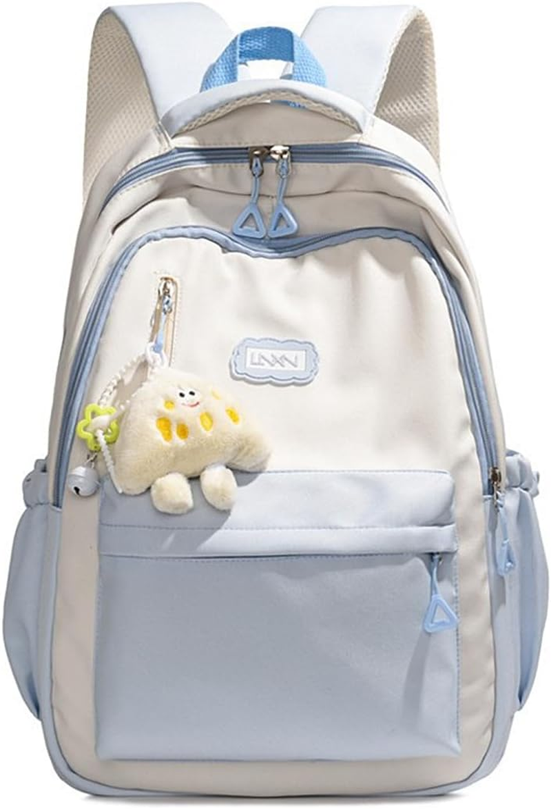 Aesthetic Backpack for Girl Teens Cute Bookbag for Girls with Cheese Pendant Kawaii Preppy Backpack College Daypack