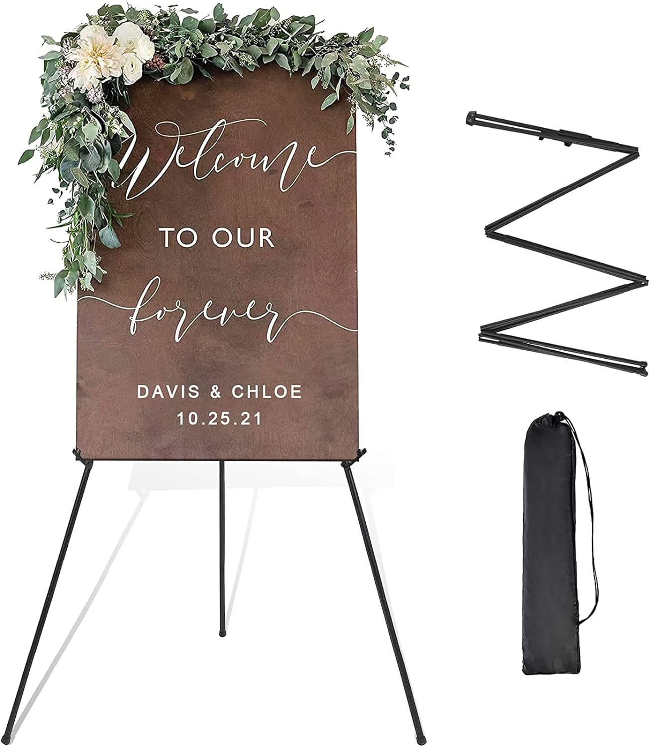 Easel Stand for Display Wedding Sign & Poster, 63'' Foldable Artist Easel for Wedding Banner, Painting Canvas, Poster, Adjustable Metal Easel with Portable Bag image number 1