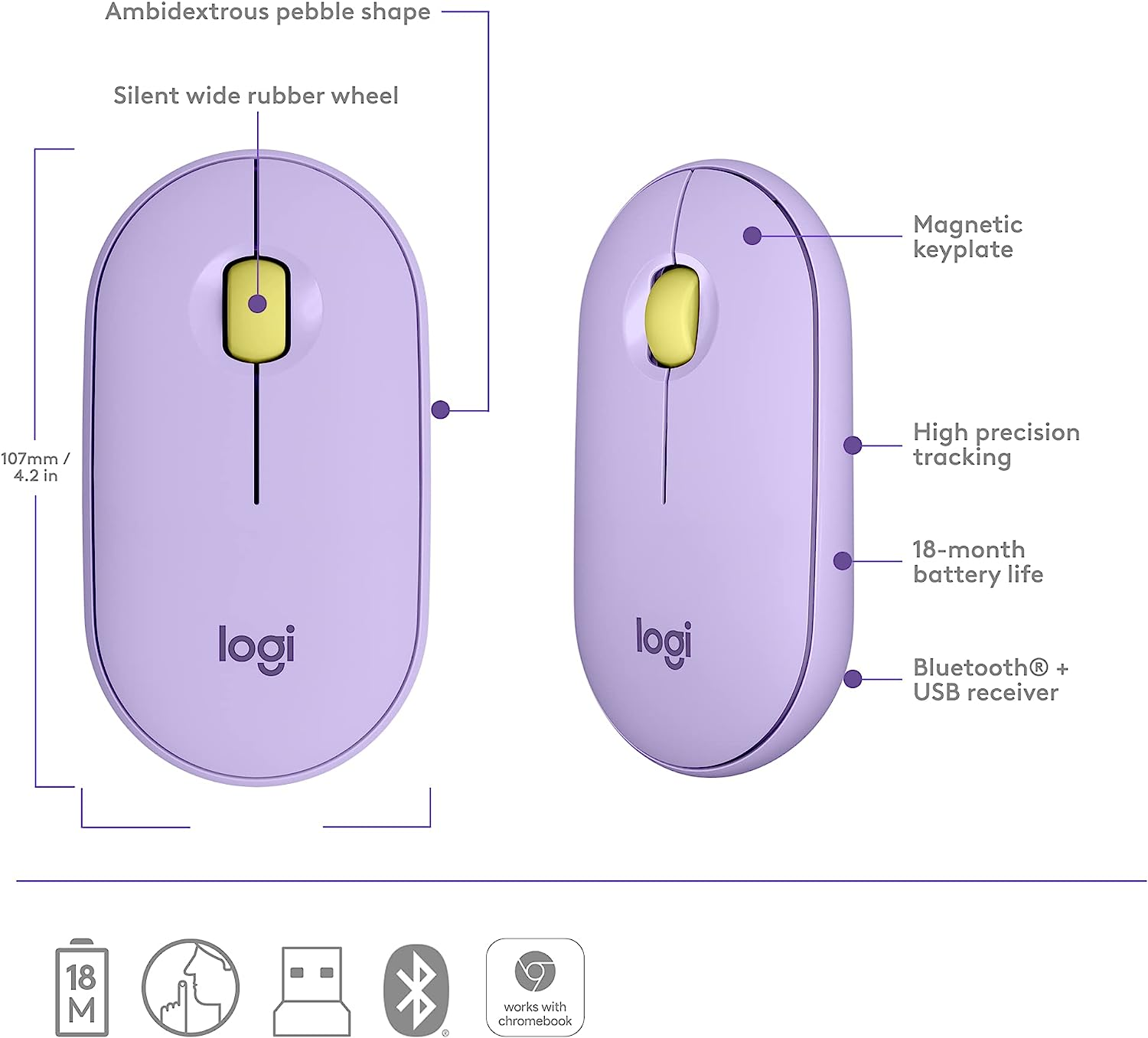 Logitech Pebble M350 Wireless Mouse, Lavender Lemonade image number 1