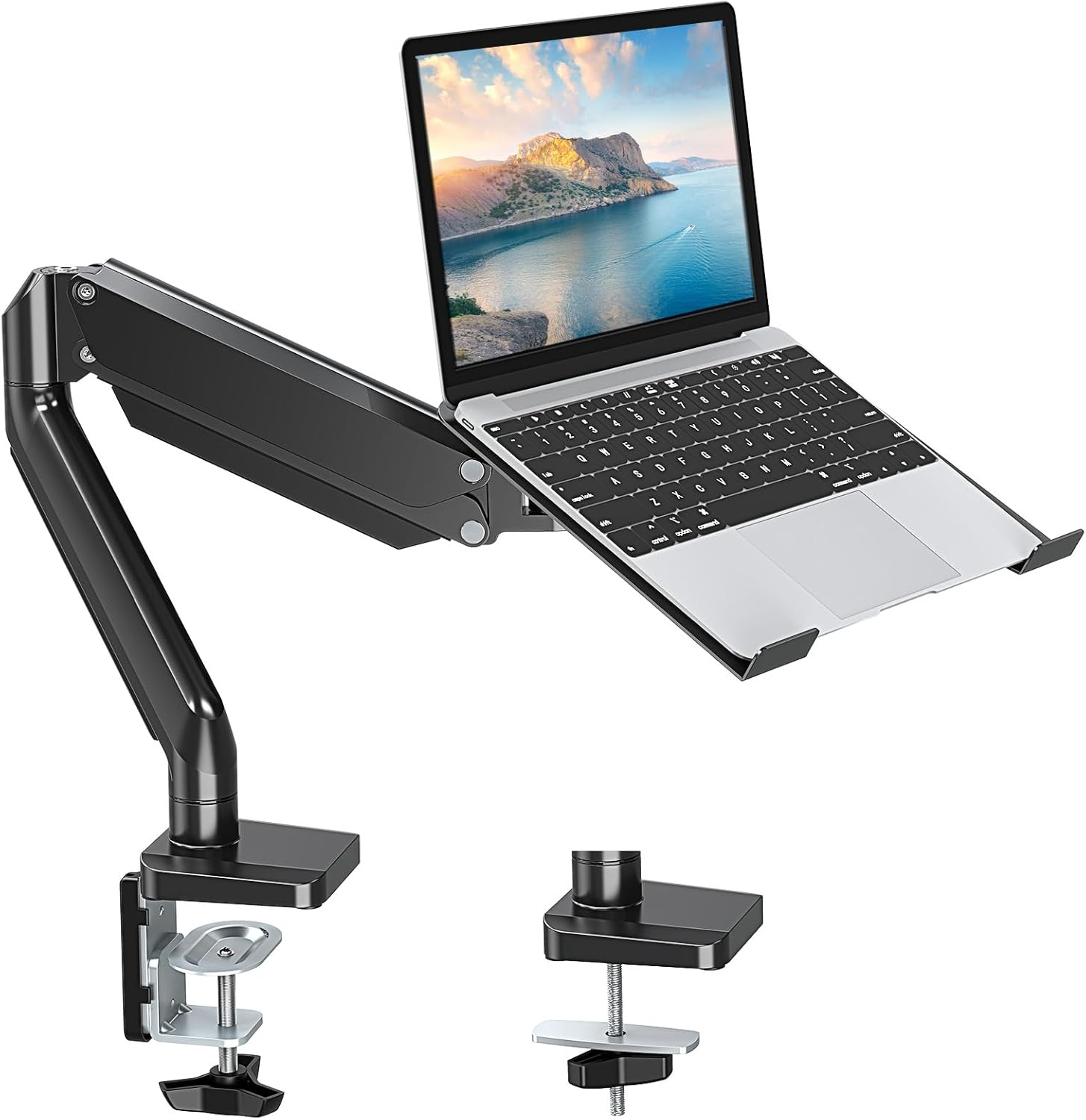 MOUNT PRO Laptop Stand Desk Mount, 2 in 1 Function Monitor Laptop Mount, Aluminum Laptop Arm Fits Max 17" Notebook and 32" Computer Screen, Single Monitor Mount with Laptop Tray, Holds up to 17.6Lbs