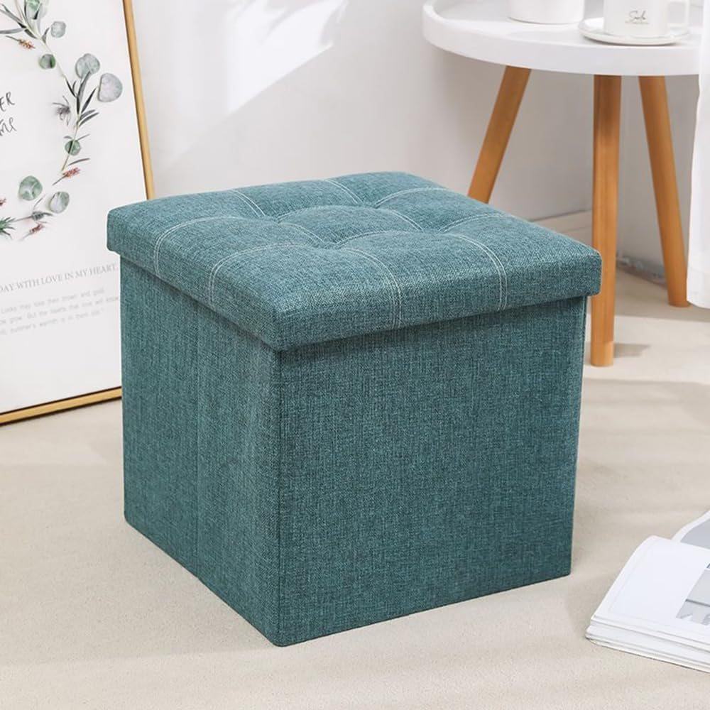 Hbluefat Folding Storage Ottoman Bench Footrest Seat Chest Coffee Table Toy Box for Living Room Hallway,Linen-Look Fabric (Grey, 55L) - Beige image number 5