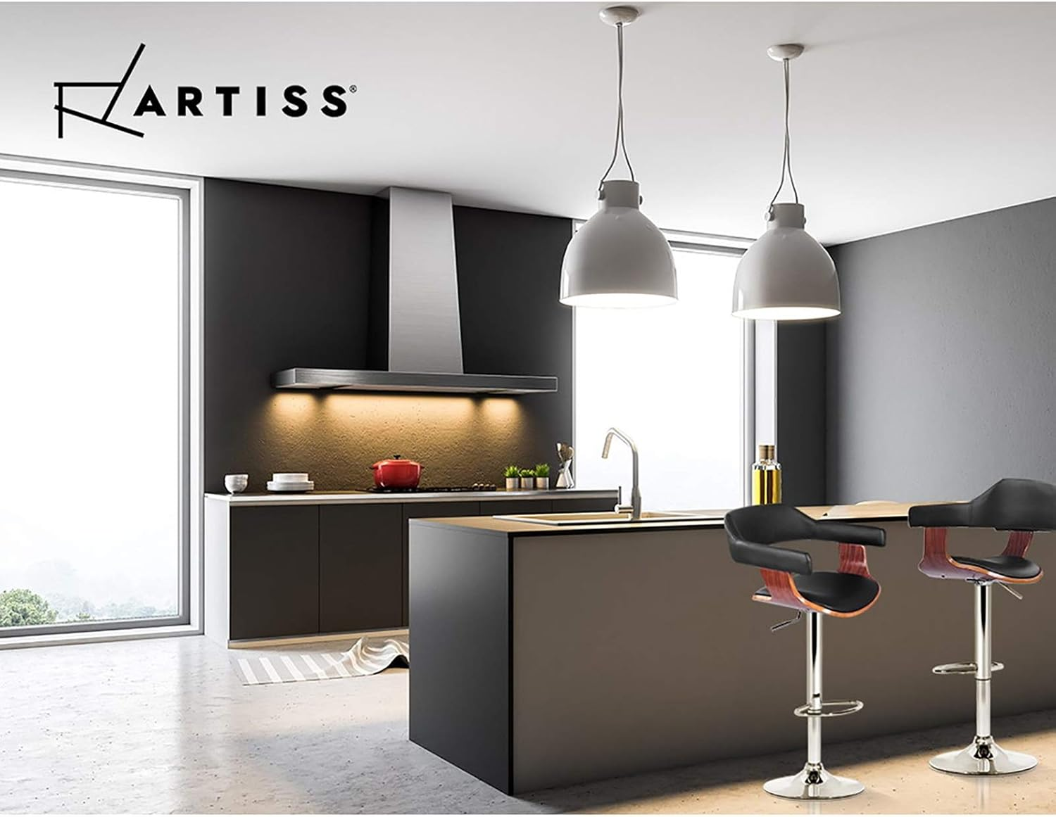 Artiss Bar Stools Stool Set of 2 Adjustable Kitchen Swivel Counter Barstools Dining Chair Chairs Gas Lift Faux Leather Backrest in 62-82Cm Seat Height Floor for Home Bar Dining Room Cafe Outdoor