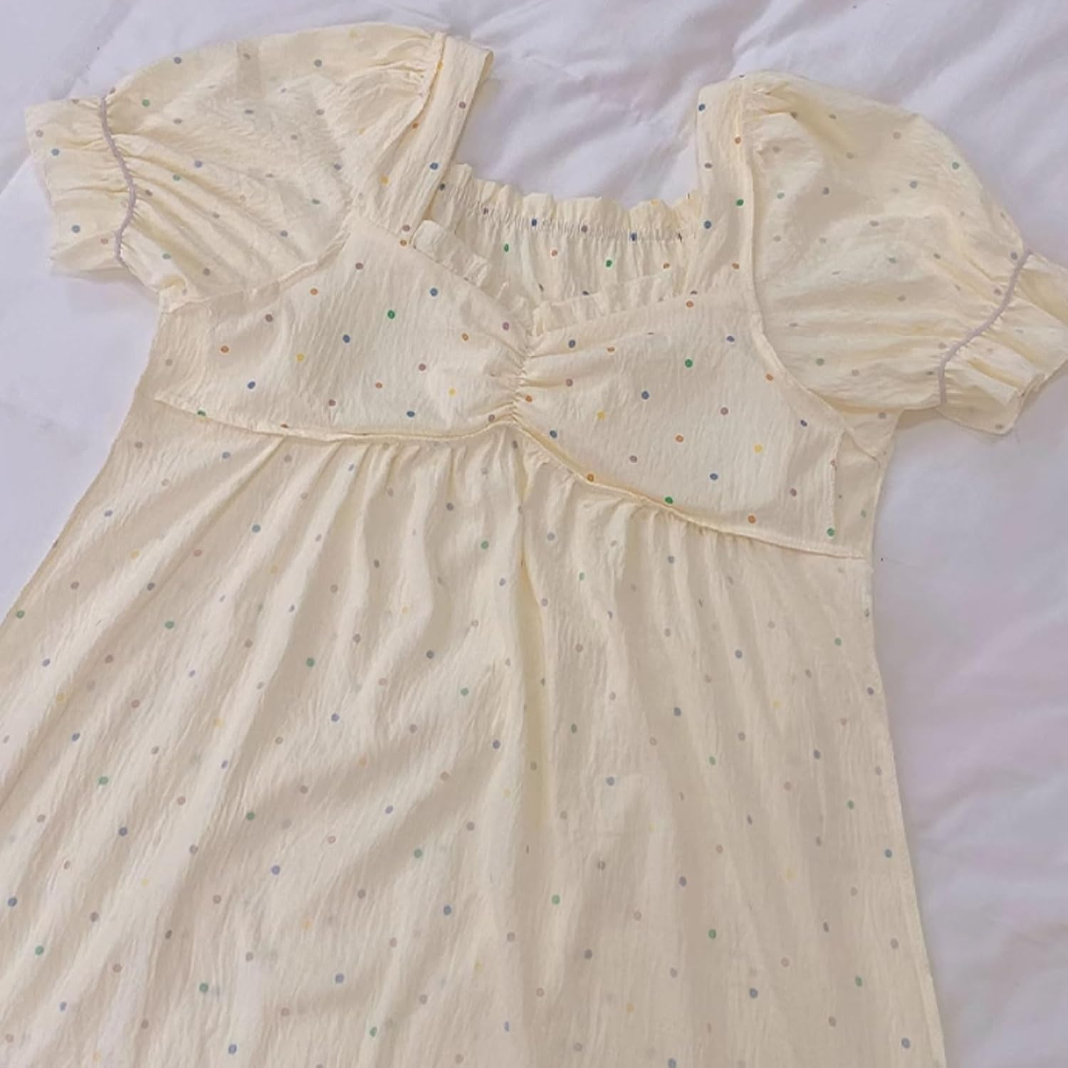 Fiber Blended Nightgown Short-Sleeved with Chest Pads Loose and Thin Nightdress Can Be Worn Outside image number 1