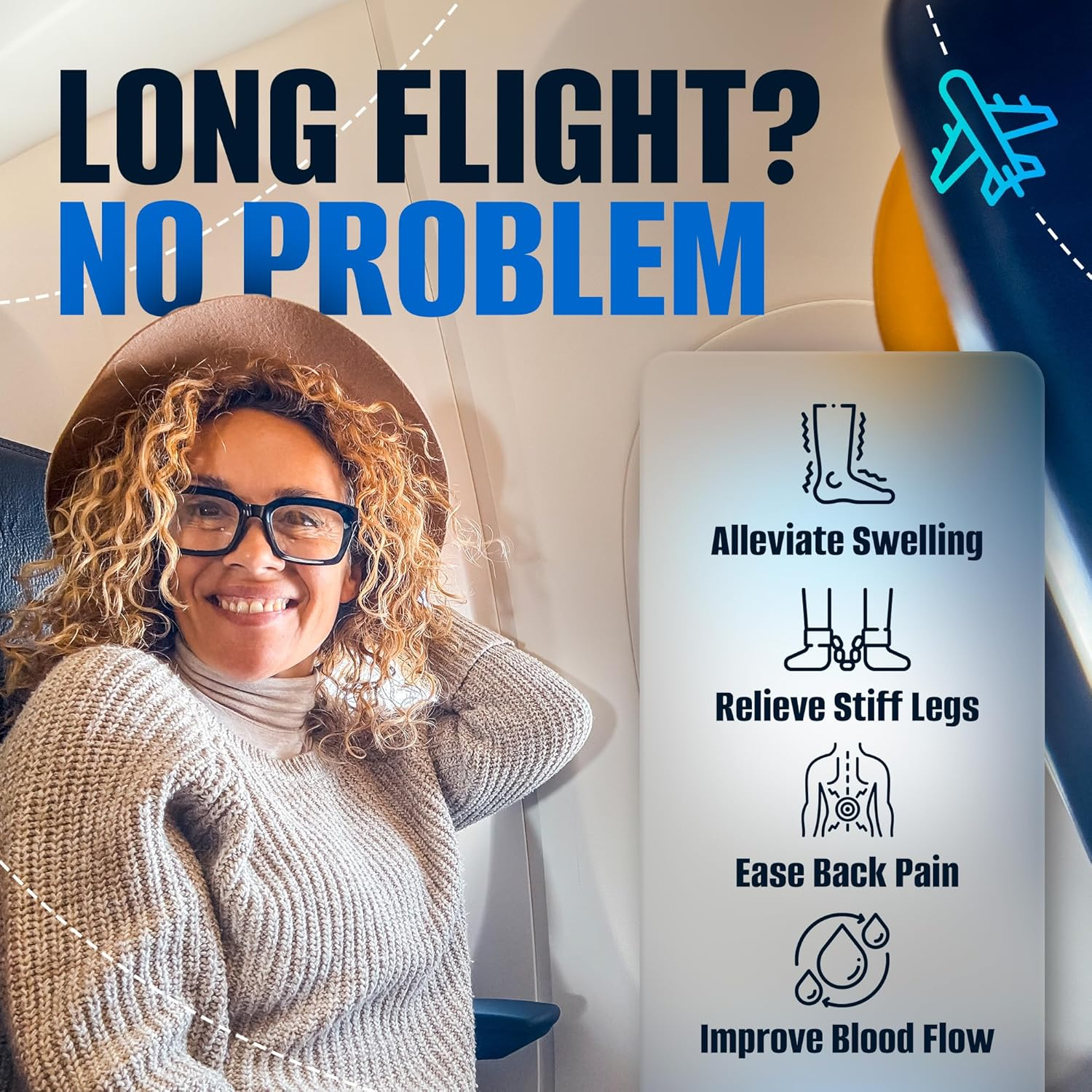 Blueskye Travel Foot Rest with Flat Rigid Base Adjustable Folding Portable Hanging Foot Hammock for Aeroplane, Office, under Desk, Car, Home Relaxing Soft Padded in Flight anti Swelling - By image number 4