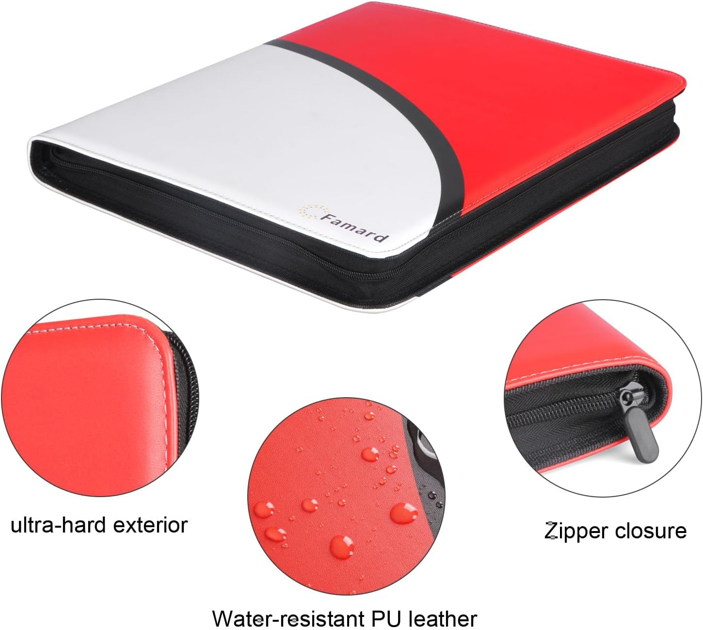 Famard 9-Pocket Binder Fit for Toploader, Trading Card Storage Album Compatible with 288 Top Loaders for Cards, Double-Sided Pockets for 3" X 4" Rigid Card Holders (White-Red) image number 4