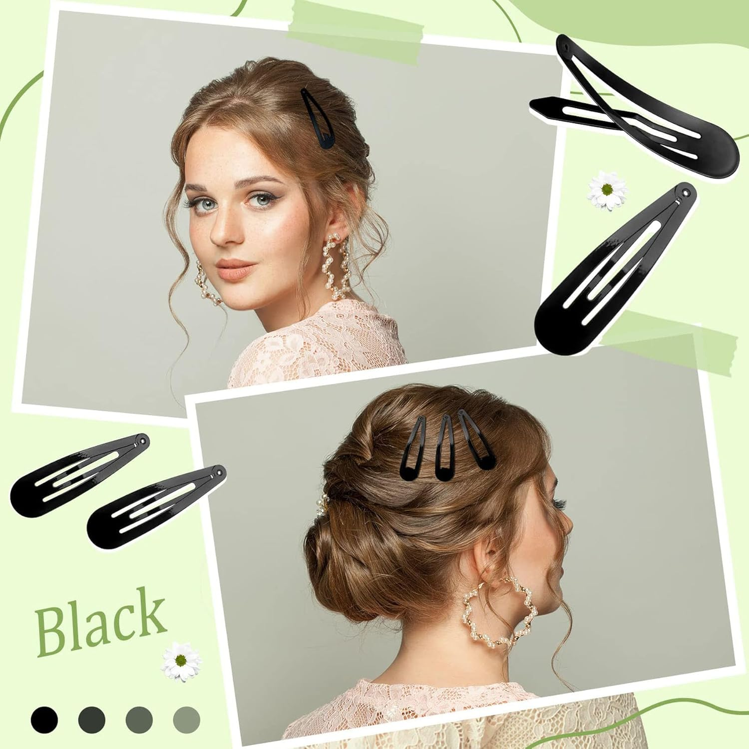 40PCS Black Snap Hair Clips, 2Inch Hair Clips Metal, Hair Clips Slides, Beauty Hair Accessory, Metal Snap Barrettes, Hair Barrettes for Kids Women image number 5
