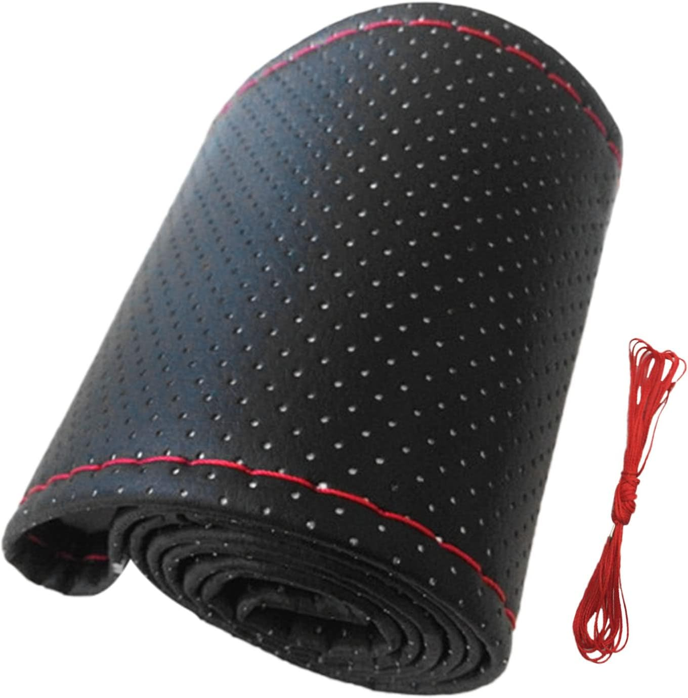 Microfiber Leather Steering Wheel Cover Hand Sew Easy Carry for Universal Car Truck SUV Pickup Boat, Wear Proof and Breathable (Black)