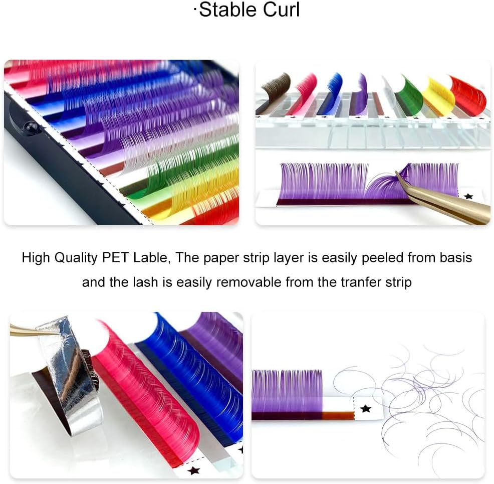 Eyelash Extension Classic Lashes 8 Colors Rainbow Cluster Lashes 0.07Mm Premade Classic Individual Lashes Colored Volume Lash Extensions for Christmas New Year for Girls Makeup (0.07-C-12Mm) image number 5