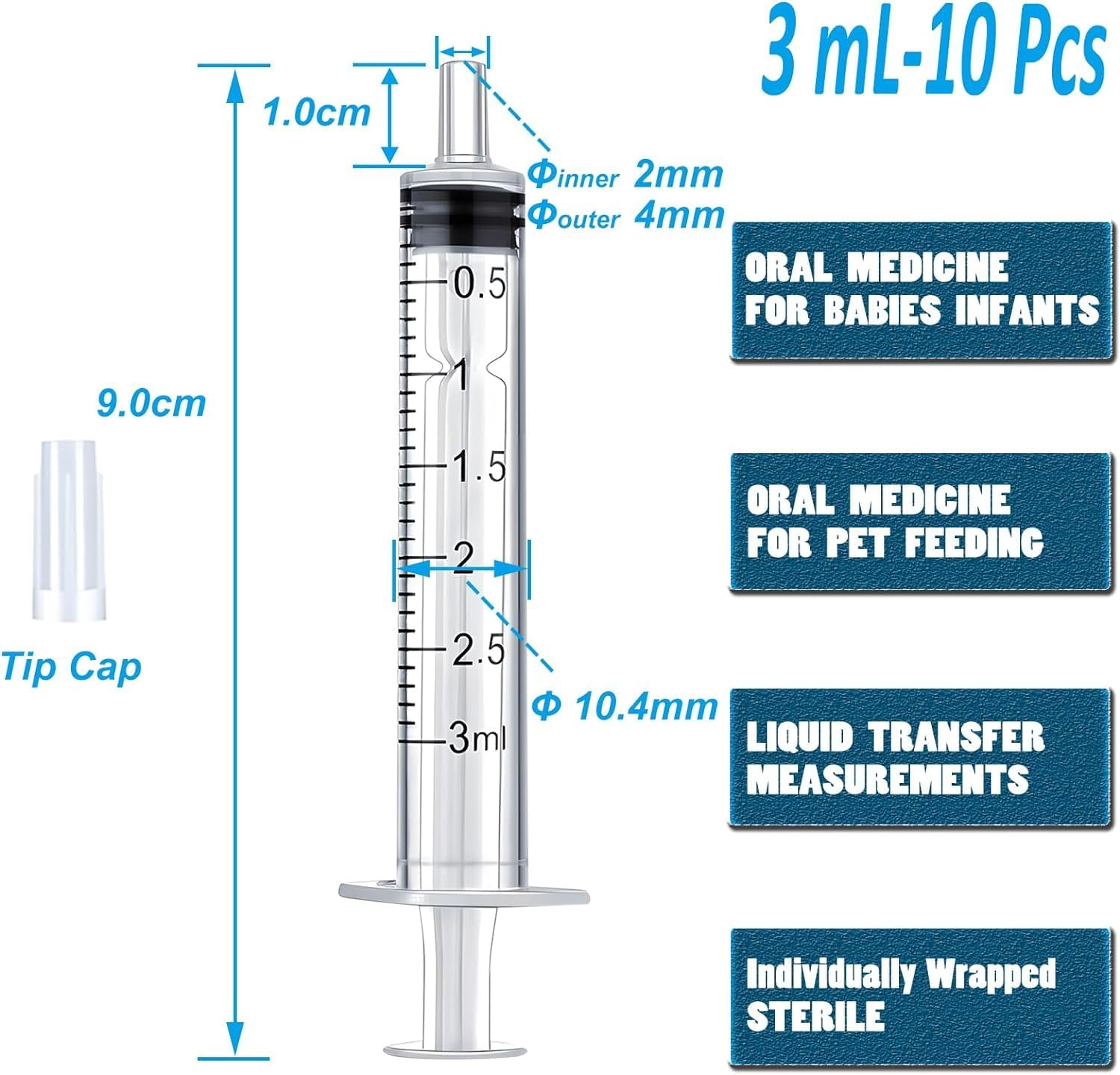 3Ml Bulk Plastic Syringe, without Needle, Liquid Measuring Syringe Tools with Measurement for Scientific Labs, Liquid Measuring, Industrial, Home Care (Individually Sealed-10Pcs) image number 2