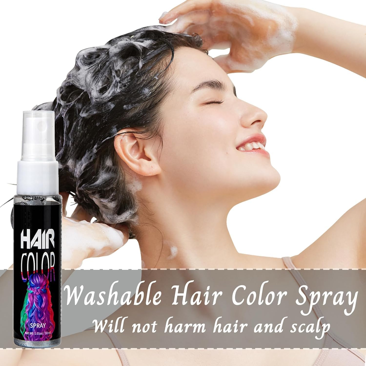Temporary Hair Colour - Hair Dye Spray - Washable One Time Temporary Hair Dye - Coloured Hair Spray Fast Dyeing - Suitable for Party Cosplay Christmas Hollowen (Pink) - Gold image number 2