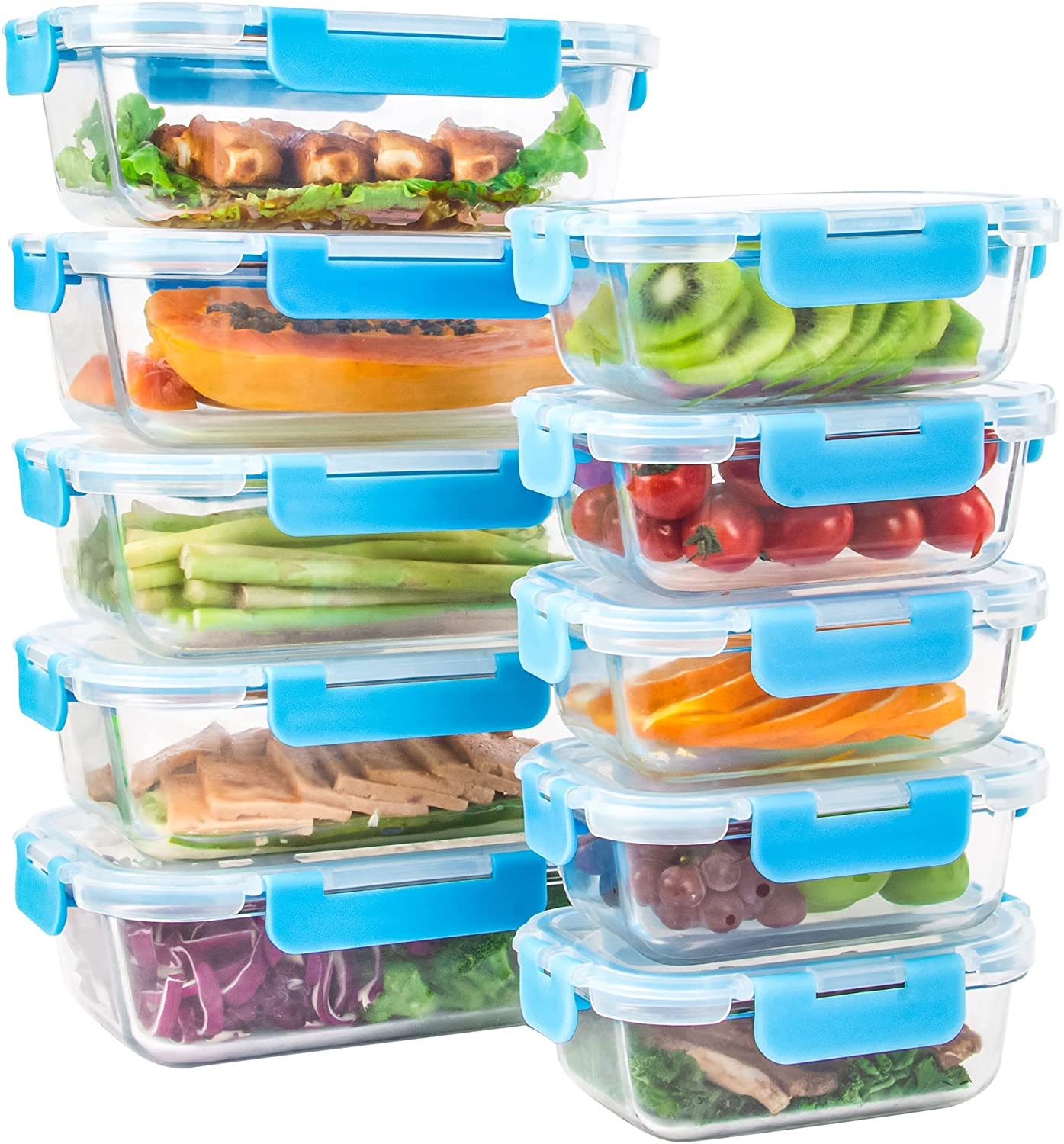 10 Pack Glass Food Storage Containers with Lids Airtight Glass Meal Prep Containers, Stackable & Leak-Proof image number 6