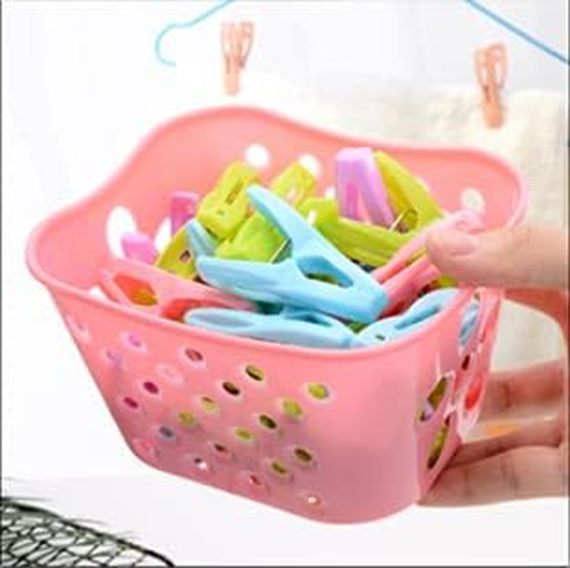 30Pcs Clothing Clips Pegs with a Basket Multifunction Clothes Clips Windproof Clothes Pins for Clothesline/Clothing/Socks 4 Colors Basket for Choose image number 2