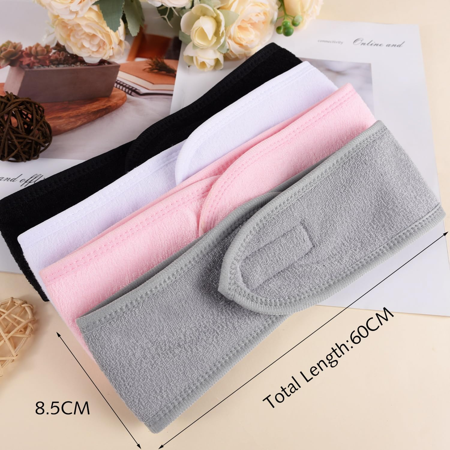 Pack of 4 Spa Headbands, Self-Adhesive Adjustable Headband for Face Washing, Make-Up, Beauty, Face Bow, Yoga Towel image number 1