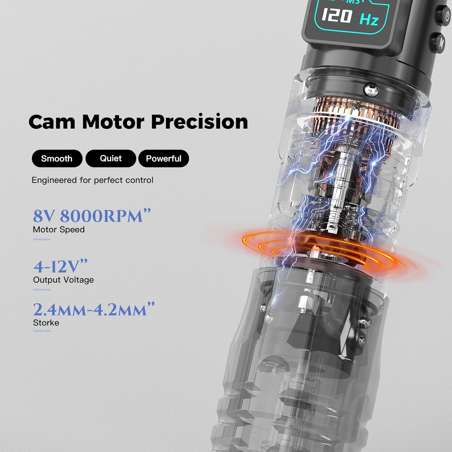 Wormhole Tattoo Gun for Artists Aluminum Alloy 7 Adjustable Stroke Wireless Tattoo Machine with 2300Mah Battery Lightweight Compact Rotary Tattoo Pen Powerful Motor Precision Professional - Black image number 6