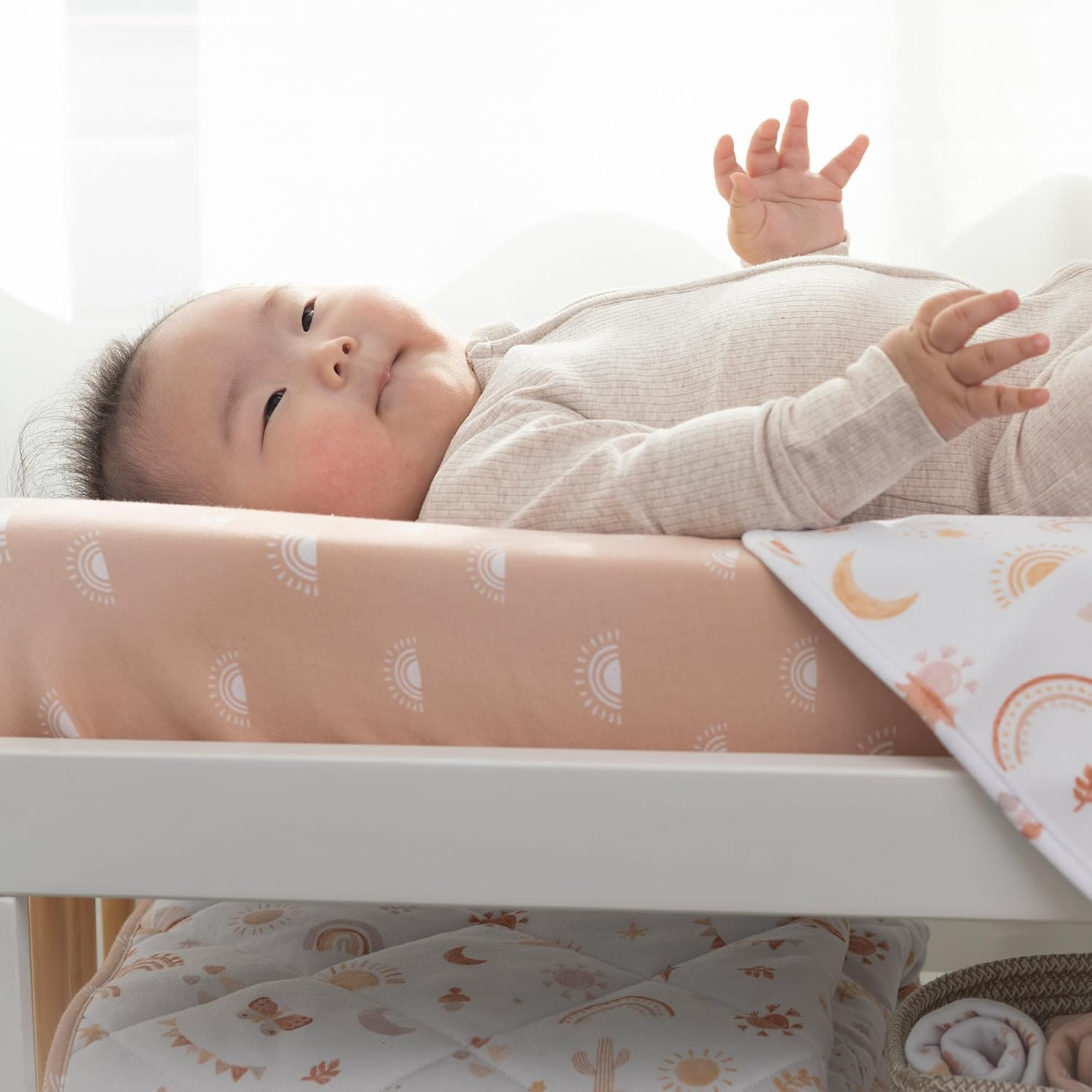 Living Textiles Baby Change Mat Cover 53&times;80&times;11 Cm &ndash; 100% Cotton Jersey with Absorbent Terry Centre, Elasticated Fit, Oeko-Tex Certified & Machine Washable (Bohemian Bliss) image number 6