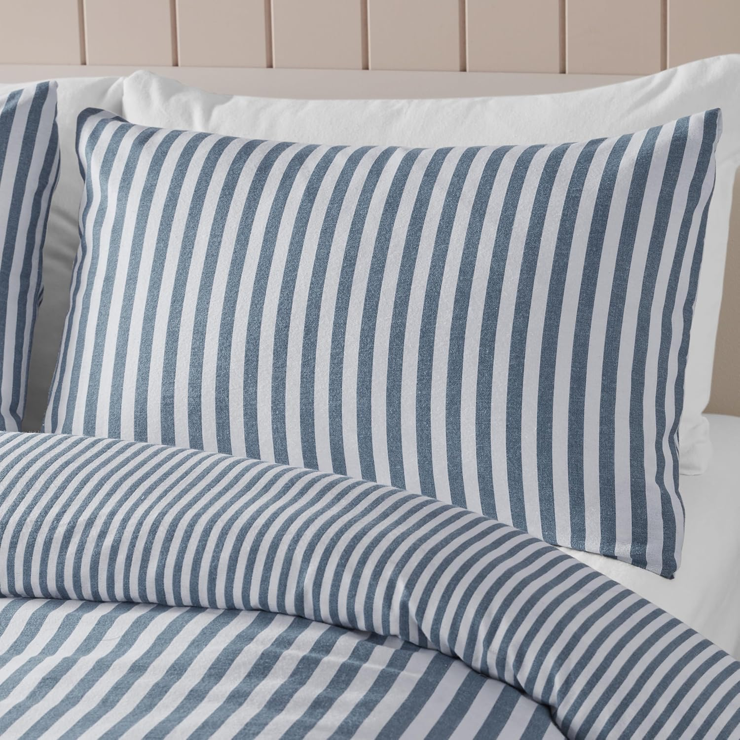 Catherine Lansfield Brushed Stripe Cotton Reversible Single Duvet Cover Set with Pillowcase Blue image number 4