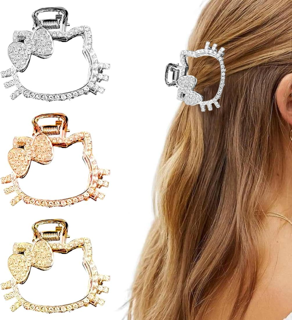 JAWUZ 3Pcs Kitty Hair Clip Metal Hair Clip Glitter Crystal Hair Clips Metal Hair Accessories for Women and Girls image number 5