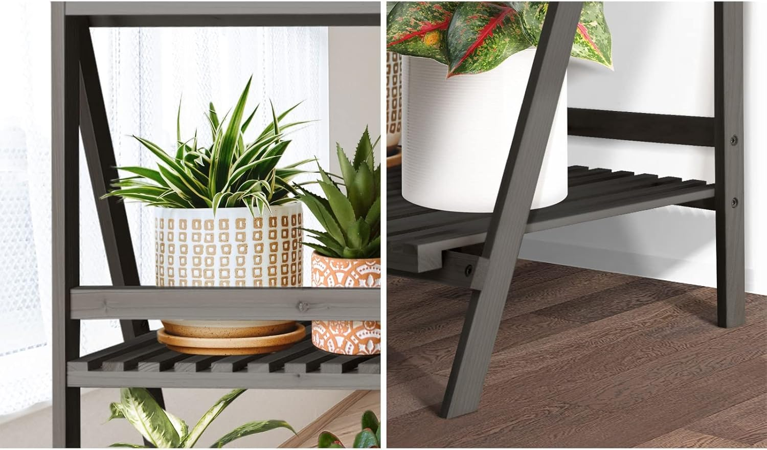 Livsip Plant Stand Indoor Outdoor with 3 Tier Rack and Wooden Frame Black