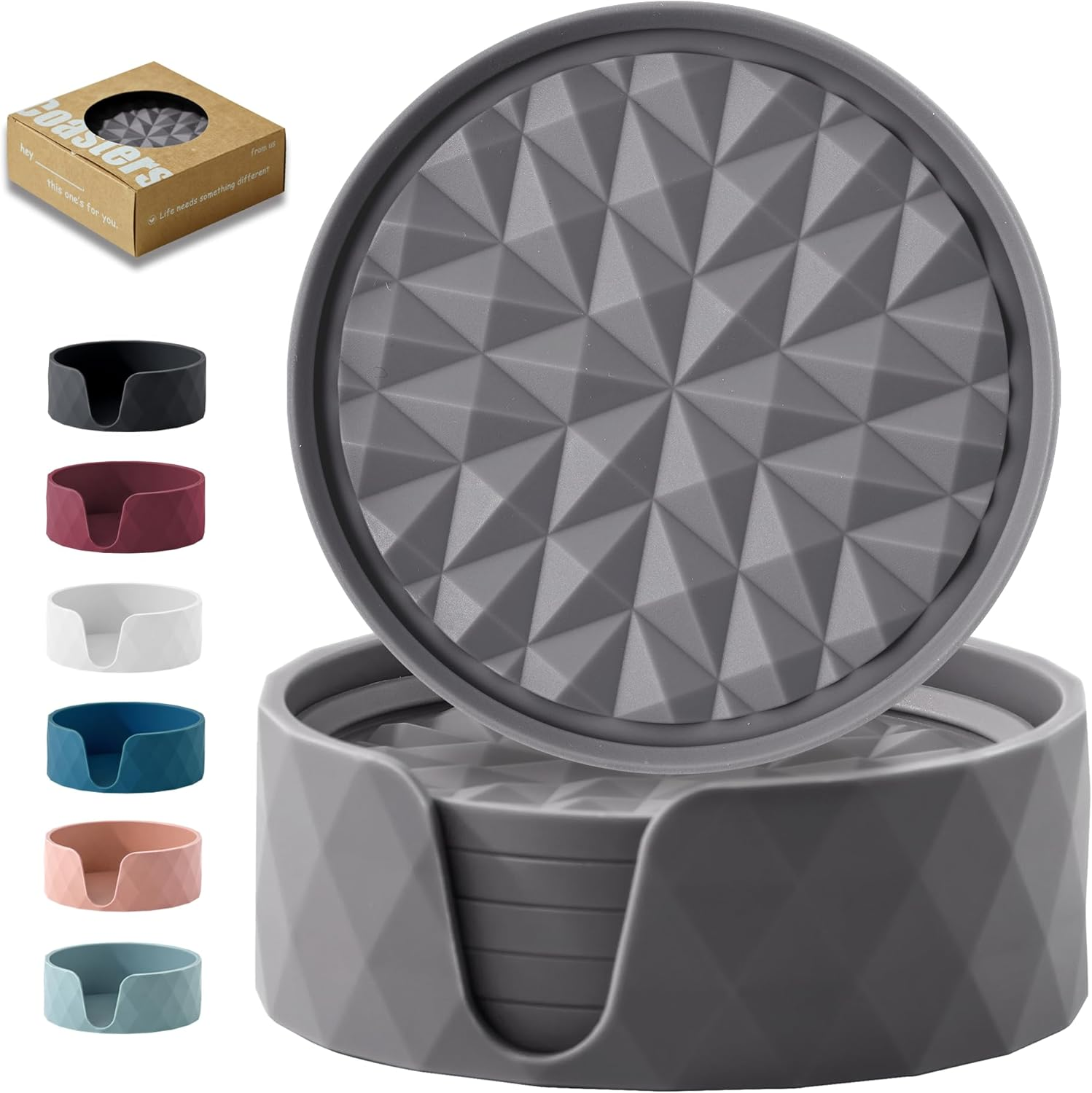 Wingcases Silicone Coasters for Drinks[6 Pack]- Cup Mat with Holder for Tabletop Protection-Non-Slip, Non-Stick, Coffee Table Decor, Great Gift for Any Occasion, Dark Blue image number 4