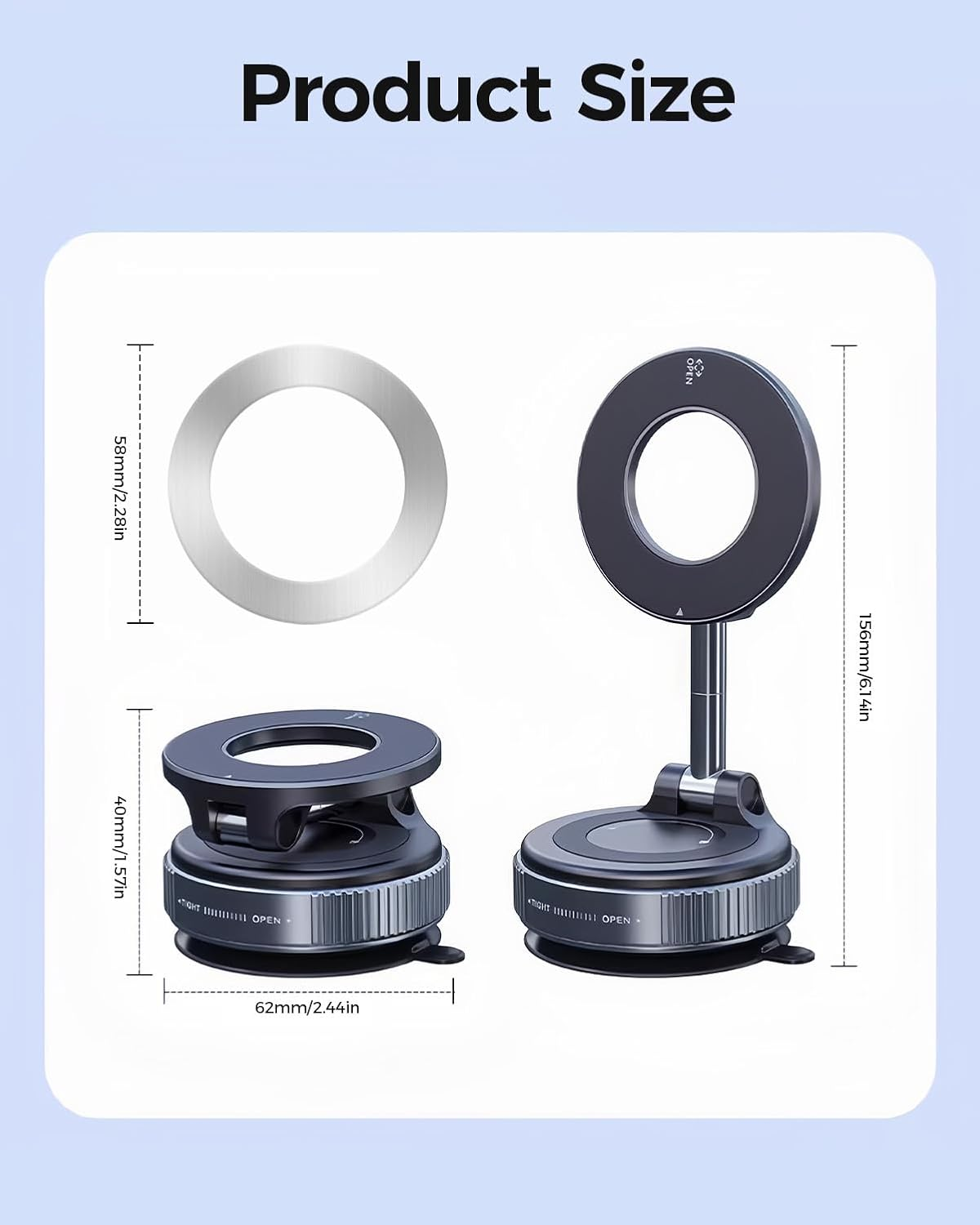 Magnetic Car Phone Holder, Foldable 360&deg; Adjustable Suction Mount, Compatible with Iphone/Samsung Galaxy and Most Smartphones for Car, Gym, Bathroom Mirror image number 2