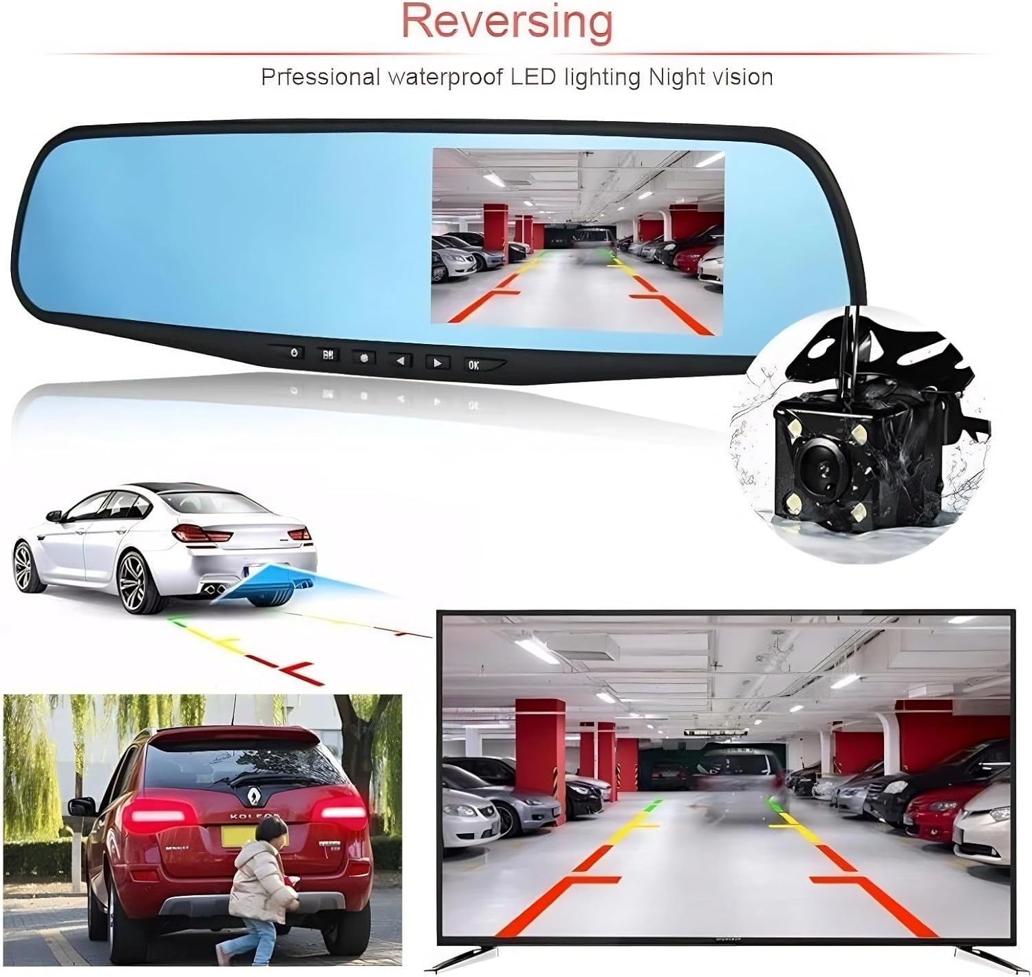 Smart Rearview Mirror Dash Cam Backup Camera Mirror Dash Cam Front and Rear Camera High Definition Video Audio Recorder Front and Rear Dual Cameras Rear View Mirror Camera for Car Truck SUV Nan image number 5