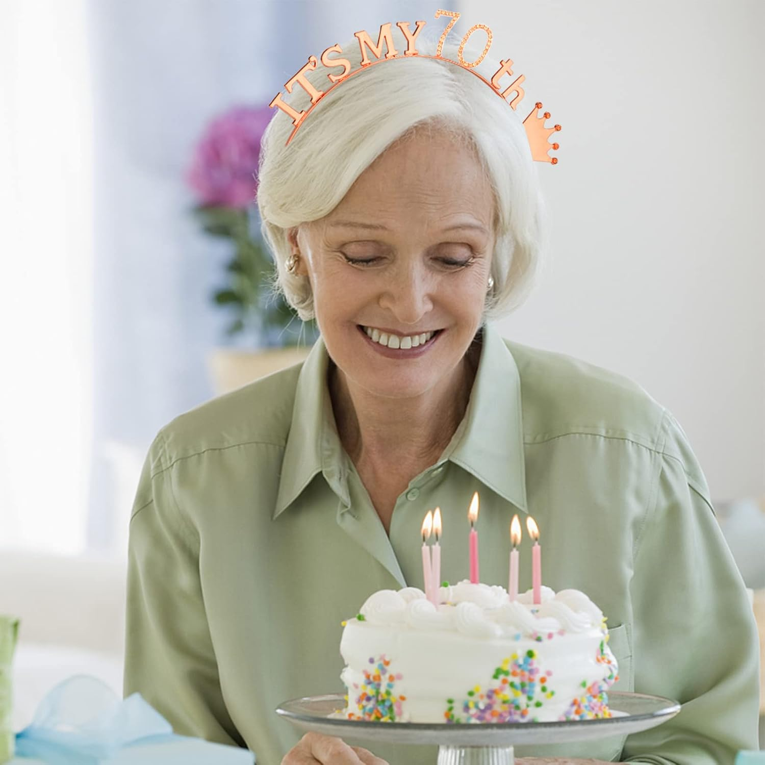 ACO-UINT 70Th Birthday Crown for Women, Cute Birthday Sash & Birthday Headband for Women Set, Sweet Birthday Headband 70Th Birthday Decorations Birthday Gifts for Women image number 5