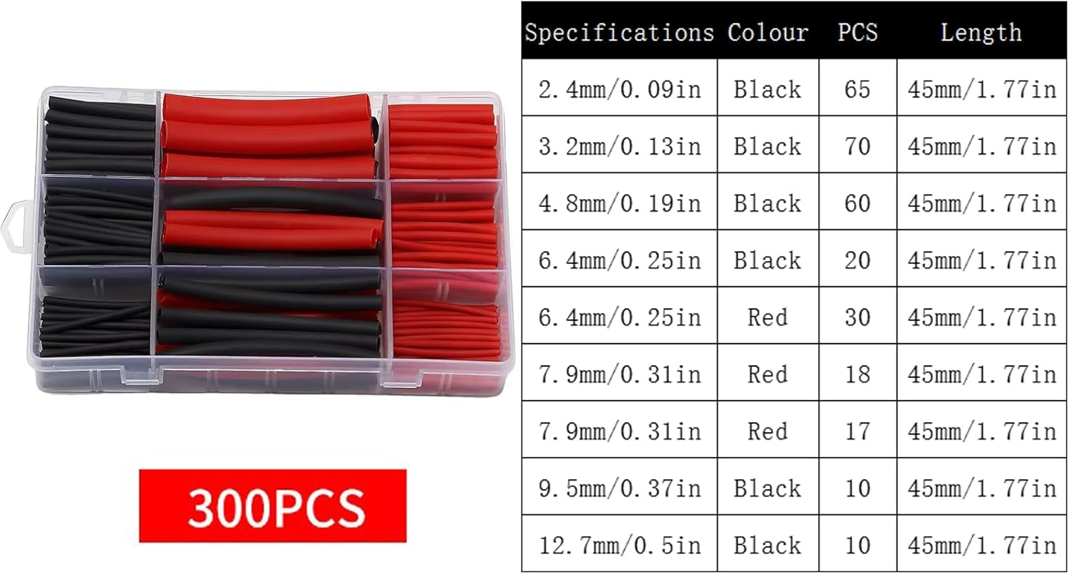 Clearhill 300PCS Heat Shrink Tubing Kit -3:1 High Flexibility, Easy to Operate, Solder Joint Protection, Waterproof, Insulated Wire and Cable Wrapping in Various Sizes image number 1