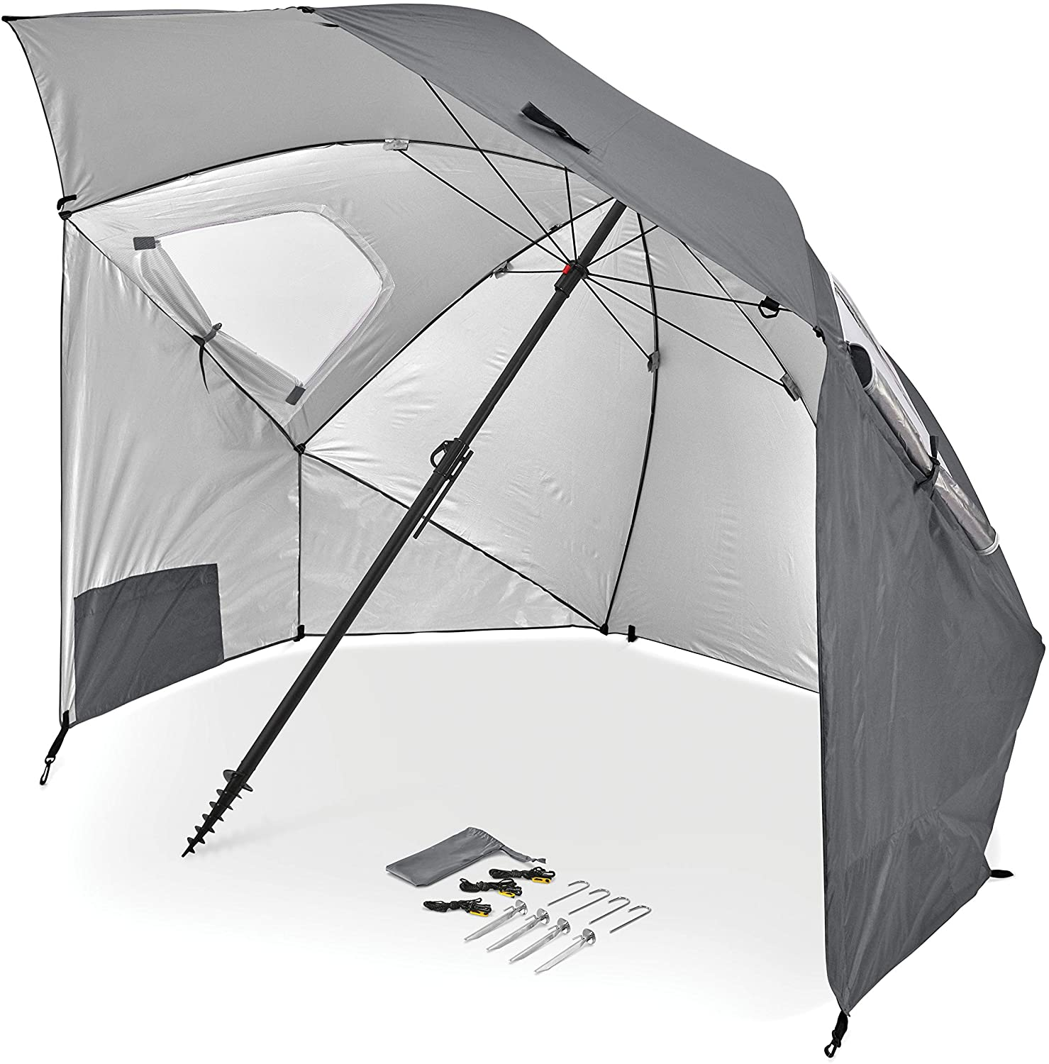 Sport-Brella Premiere XL 9-Foot Umbrella - Heavy-Duty 1.25" Center Pole & Twist Handle Auger - UPF 50+ Sun Protection - Privacy Side Panels, Zippered Windows & 2 Interior Pockets - Carry Bag Included