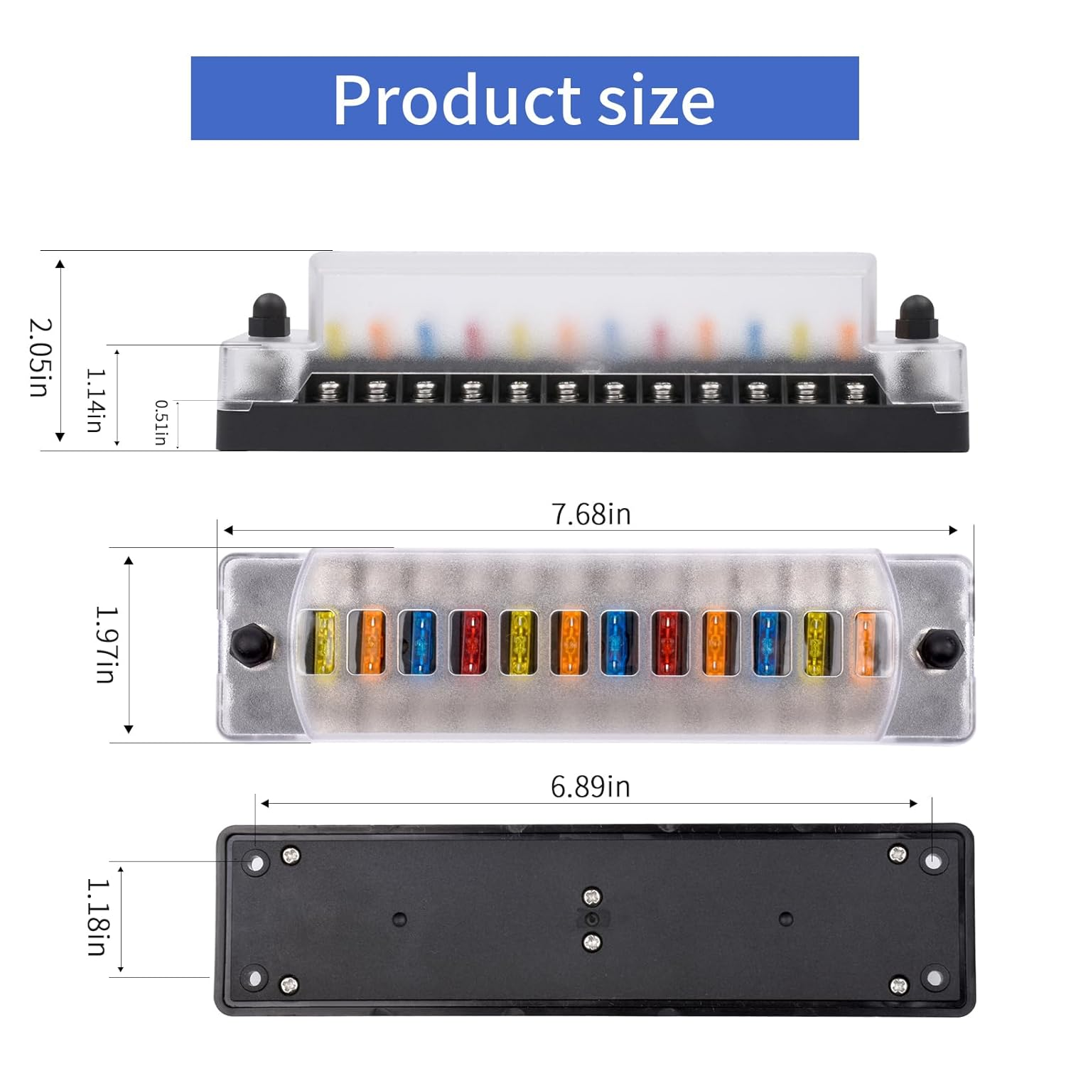 12 Way 12V Fuse Box Blade, 12Volt Fuse Block without LED Indicator Damp-Proof Cover - 12 Circuit Independent Positive Negative Fuse Box Holder for 12V/24V Auto Car Truck Boat Marine Vehicle image number 2