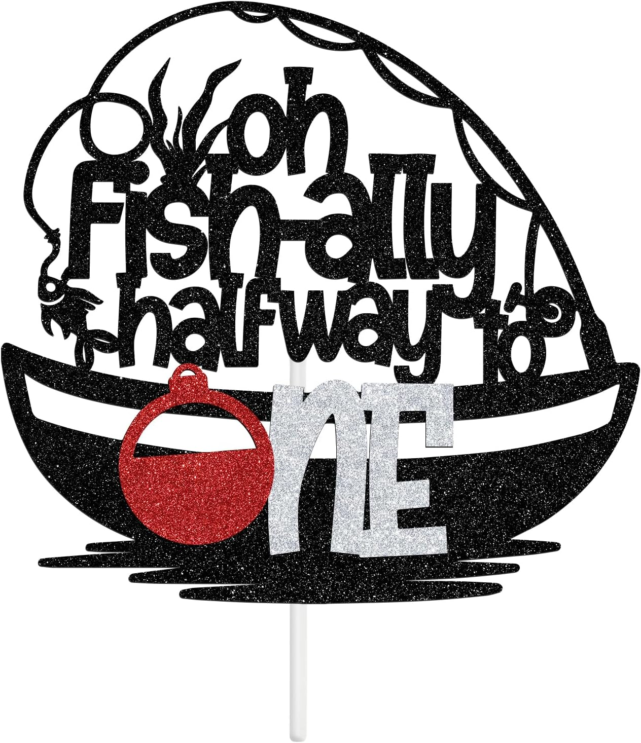 Little Fisherman Half Way to One Birthday Cake Topper, Boy Fishing Birthday, Lakeside Party, 6 Months, Happy 1/2 Birthday, Baby Shower Party Decorations Supplies, Blue Glitter image number 6