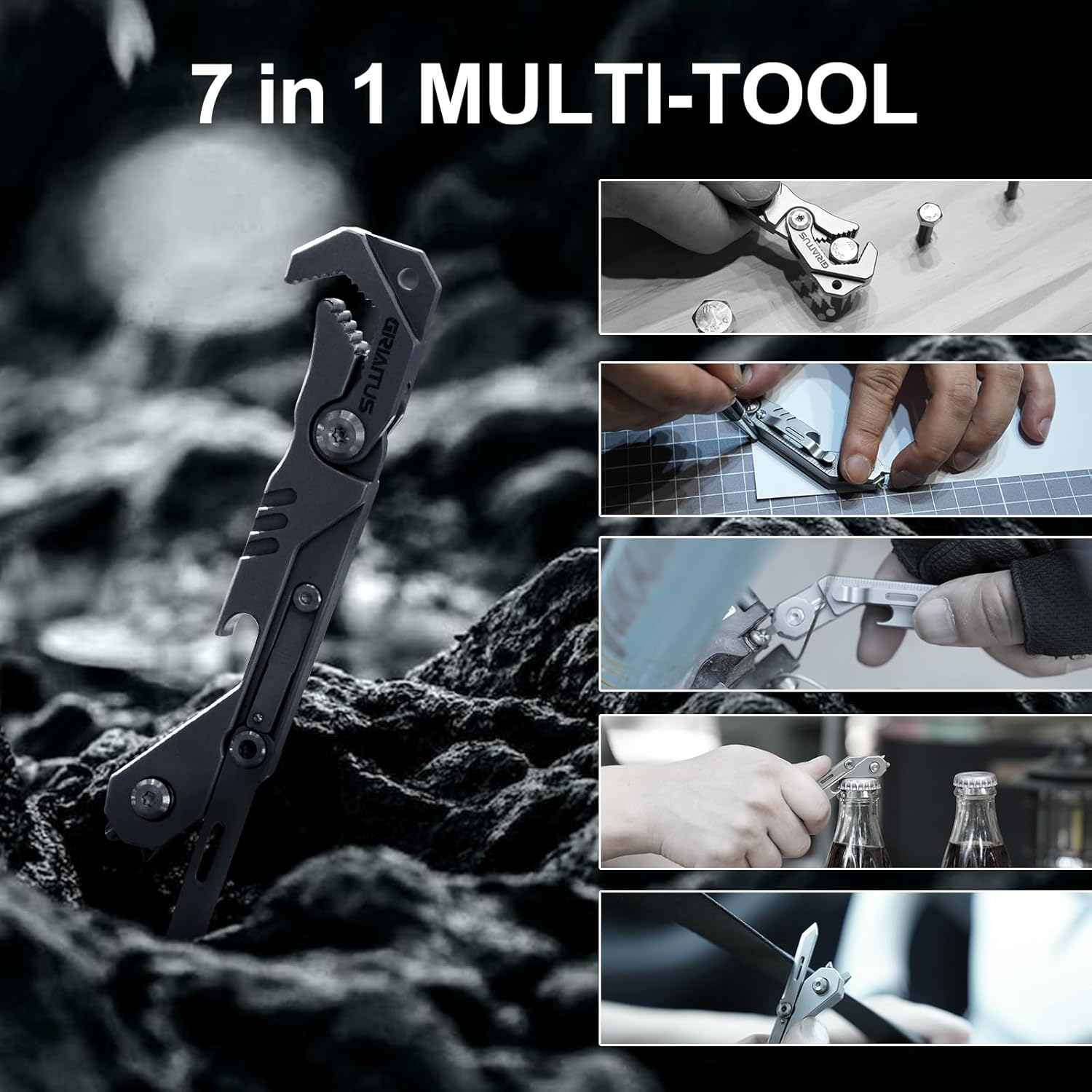 EDC Multitool 7 in 1 with Knife, Wrench, Folding Knife, Screwdriver, Bottle Opene, Ruler, Urgent Car Window Breaker and Seatbelt Cutter, EDC Pocket Multi Tool for Gifts for Men (Bright Silver) image number 4