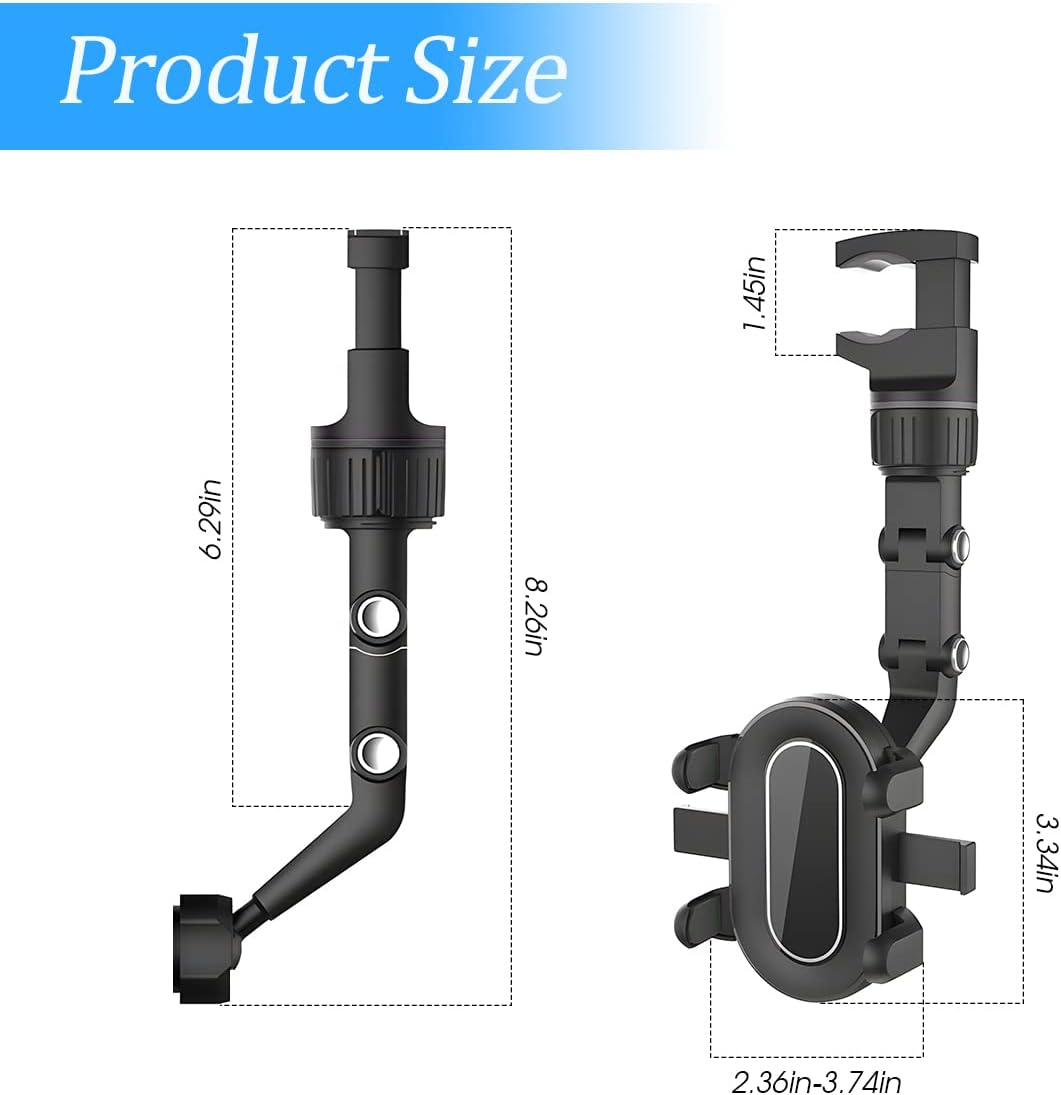 Rearview Mirror Phone Holder, 360&deg; Rotatable and Retractable Car Phone Mount, Multifunctional Rear View Mirror Holder for All Cars, Adjustable Cell Phone Holder for All Smartphones image number 4