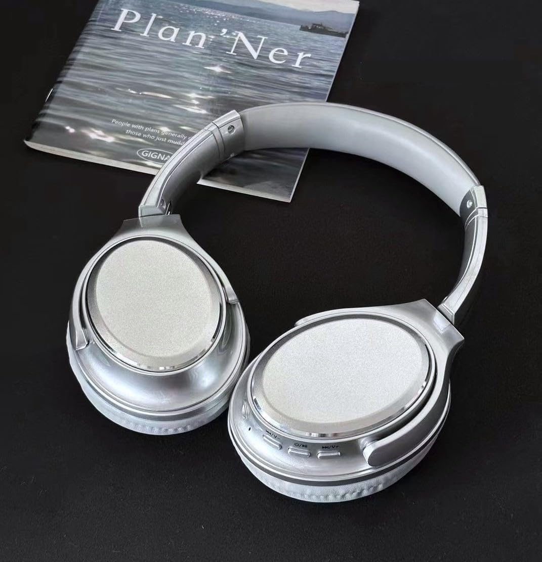 ND NEXT DESTINATION Wireless Bluetooth Headphones, Hybrid Headphones with Microphone and Hifi Stereo Sound, Wireless Over-Ear Headphones, Noise Cancelling, White image number 4