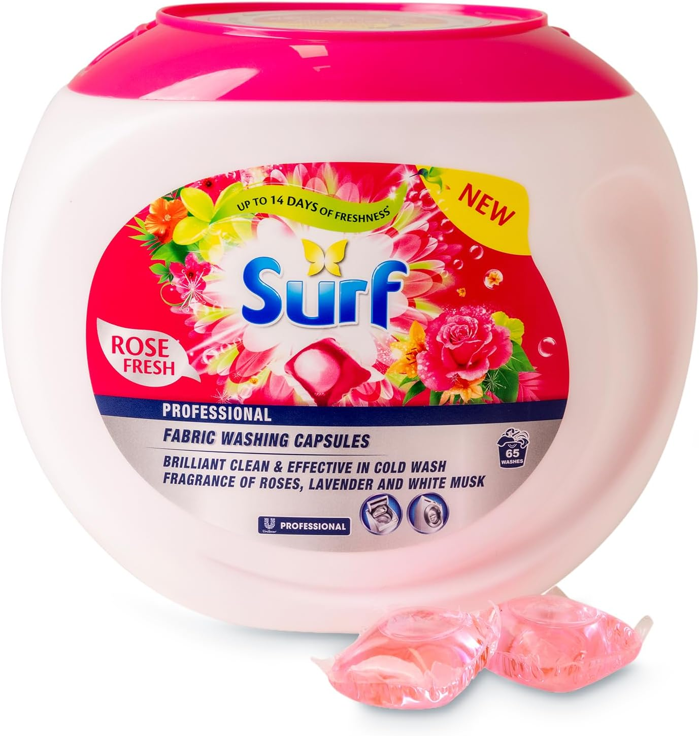 Surf Laundry Pods Pre-Measured Detergent Capsules for Top and Front Load Machines - Rapid Dissolve Stain Removal Long Lasting Fresh Fragrance 65 Count Tub - Rose image number 2