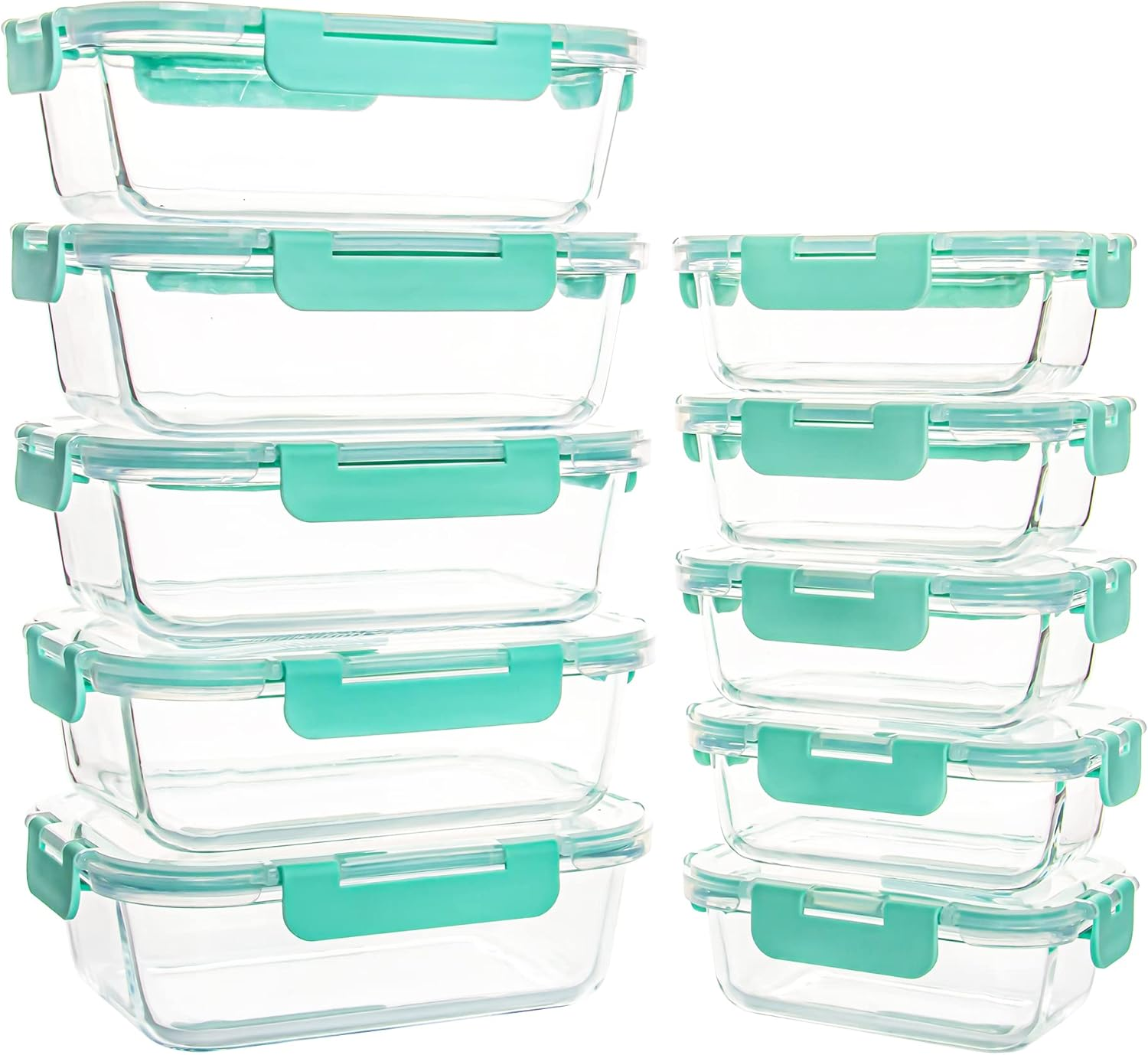 YARYOUNG 10 Pack Glass Food Storage Containers, Glass Meal Prep Containers with Lids Leak Proof, Microwave & Freezer Safe (34Oz & 12Oz)