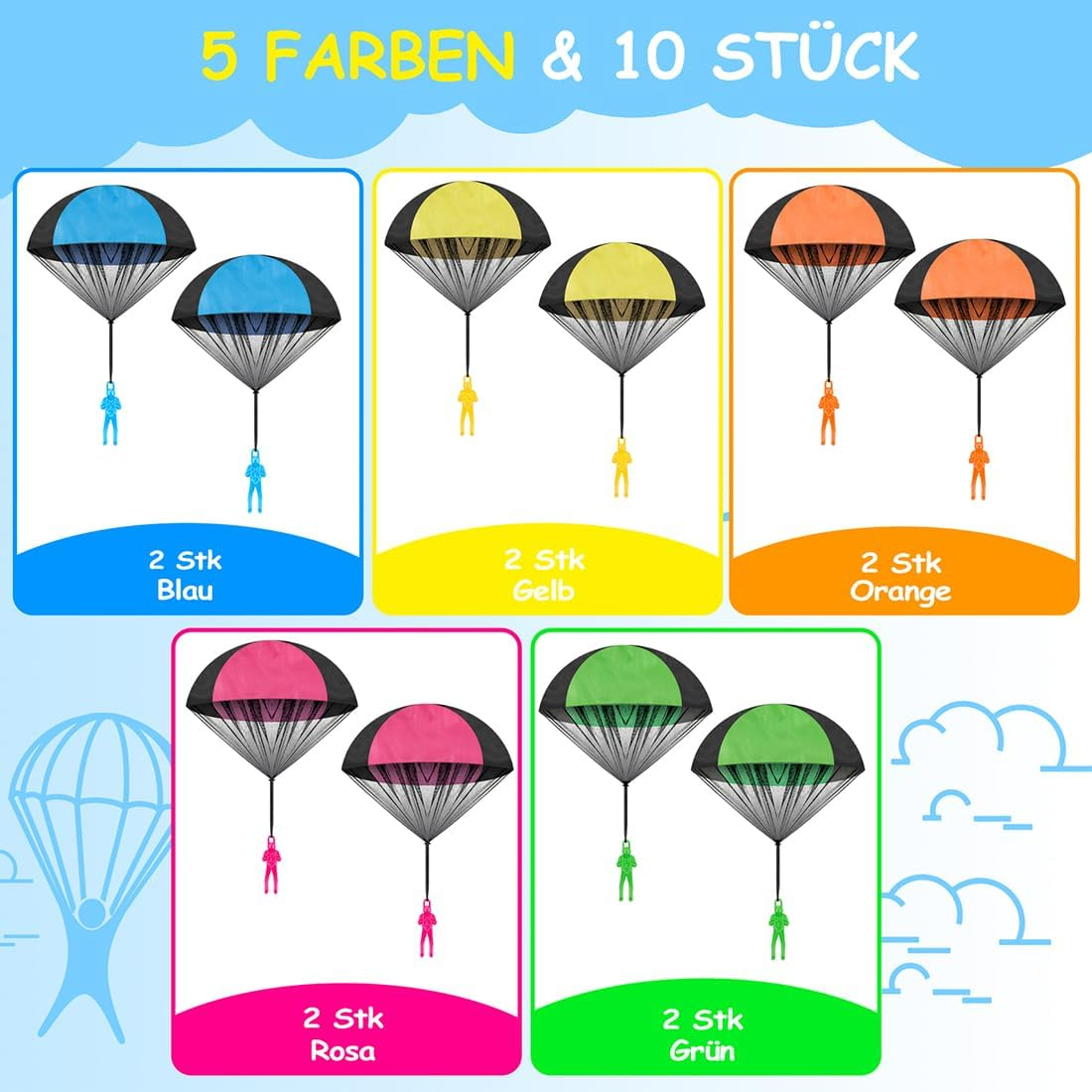 Children'S Parachute Toy, Pack of 10 Parachute Toy, Hand Throw, Army Men Parachute Toy, Exciting Outdoor Flight Toy for Children and Adults, Airland Heroes image number 2