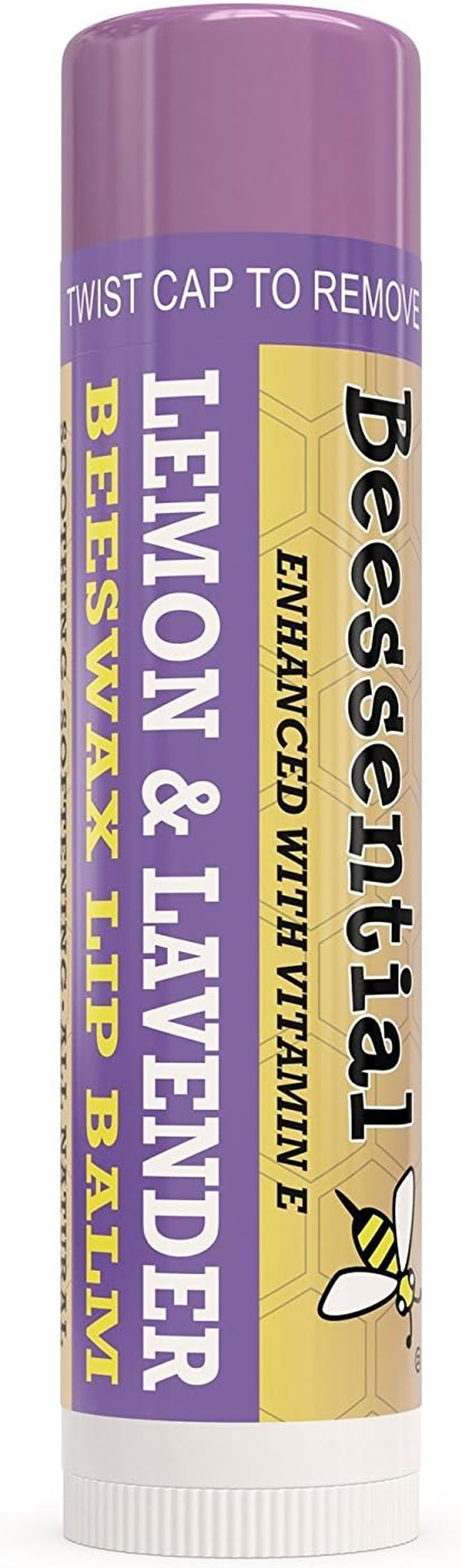 Beessential Lip Balm Bulk, All Natural Lemon Lavender 18 Count - Heals and Prevents Dry and Chapped Lips - Great for Men, Women, and Children - Moisturizing Beeswax, Coconut, Shea and Cupuacu Butter