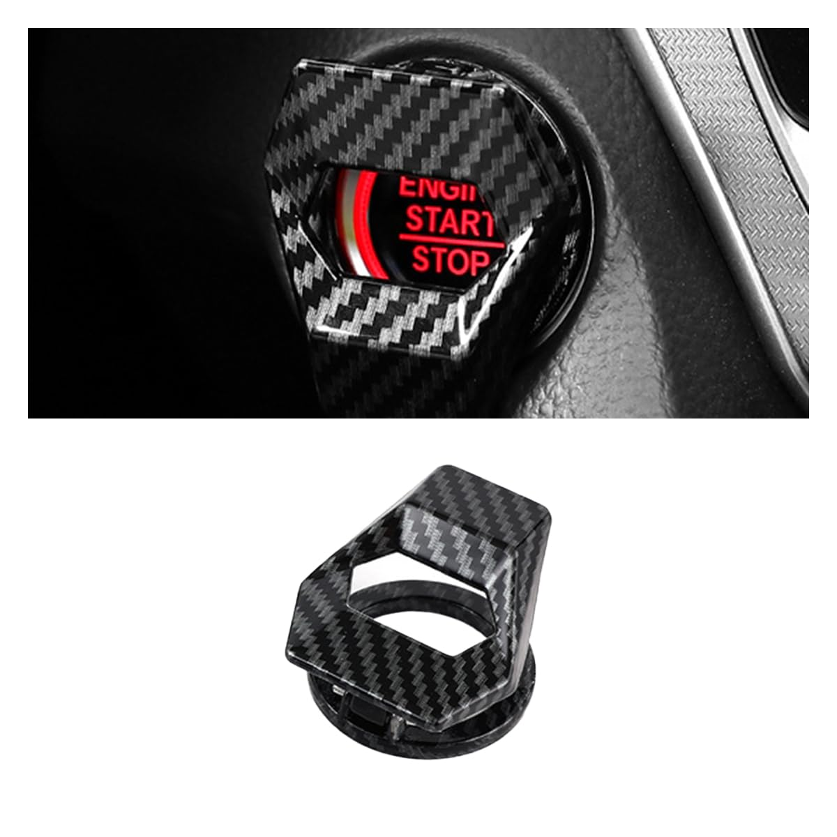 Car Engine Start/Stop Button Cover, Zinc Alloy Car Push Button Start Cover Car Power Control Trim, Universal Key Ignition Switch Protective Cover for Cars, Suvs (Black)